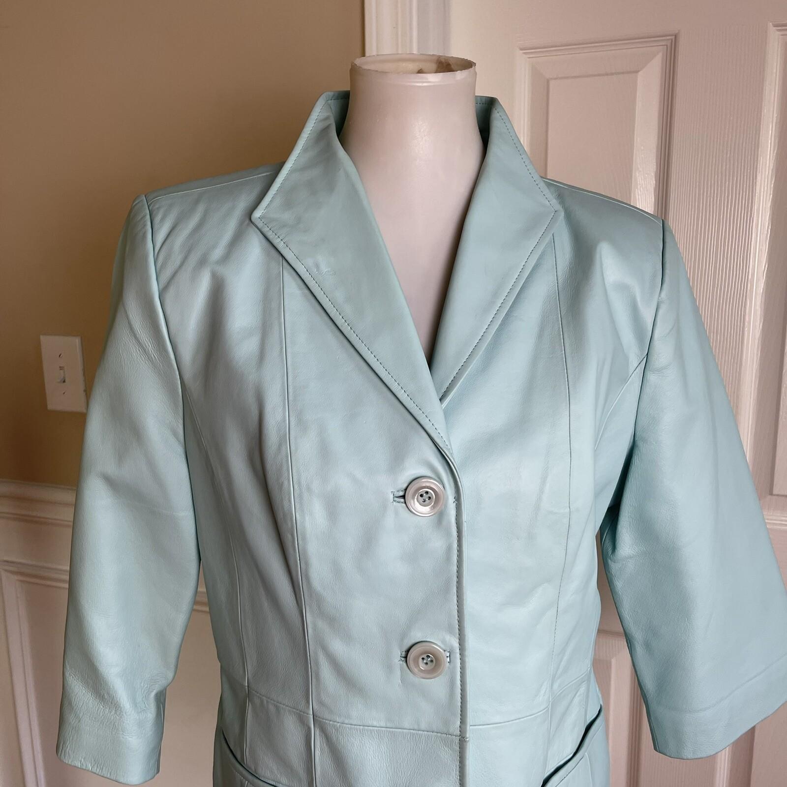 TERRY LEWIS Classic Luxuries Women 3/4 Sleeves Turquoise Leather Jacket Size S