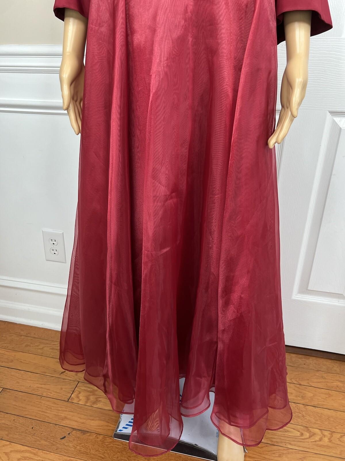 10-100.jpg Terramina NY Polyester Dress 12 Maroon Fit Flare Formal Party Maxi Bell Sleeves