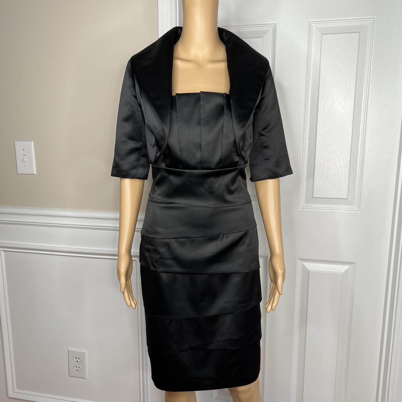 White House Black Market Black Satin Dress 4 Suit 00 Strapless Tiered Cropped