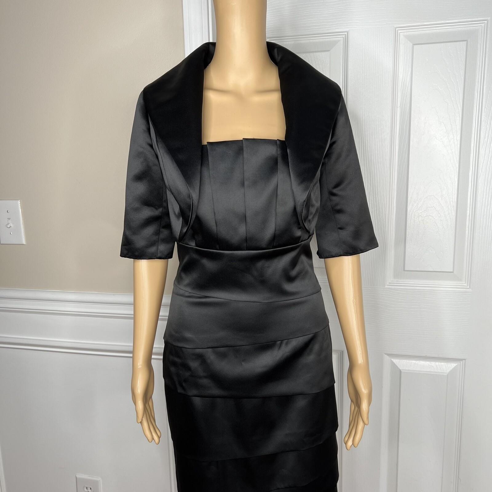 White House Black Market Black Satin Dress 4 Suit 00 Strapless Tiered Cropped
