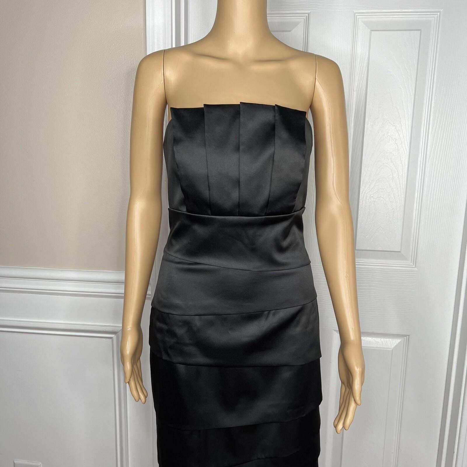 White House Black Market Black Satin Dress 4 Suit 00 Strapless Tiered Cropped
