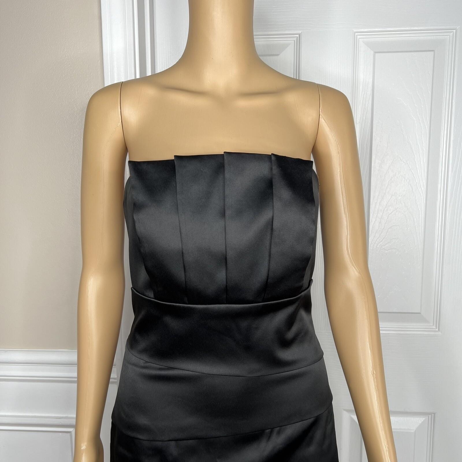 White House Black Market Black Satin Dress 4 Suit 00 Strapless Tiered Cropped