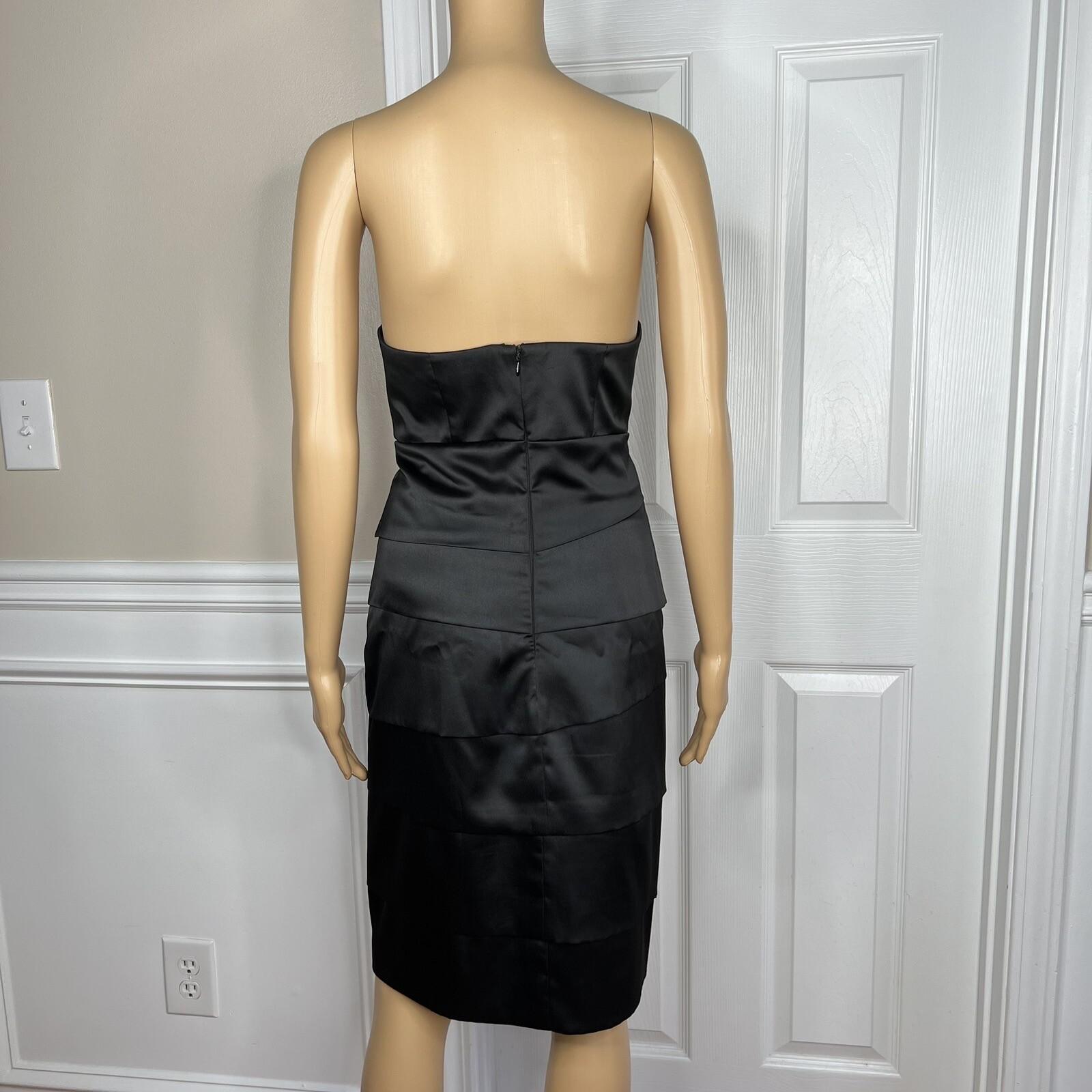 White House Black Market Black Satin Dress 4 Suit 00 Strapless Tiered Cropped