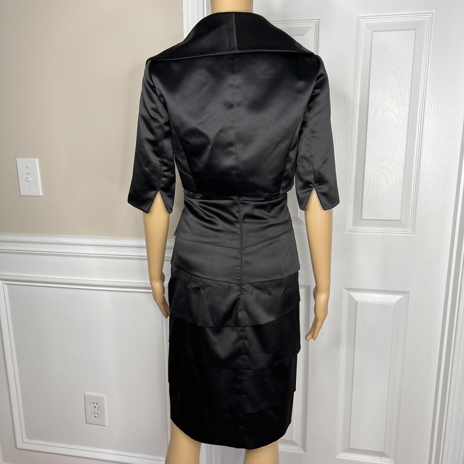 White House Black Market Black Satin Dress 4 Suit 00 Strapless Tiered Cropped