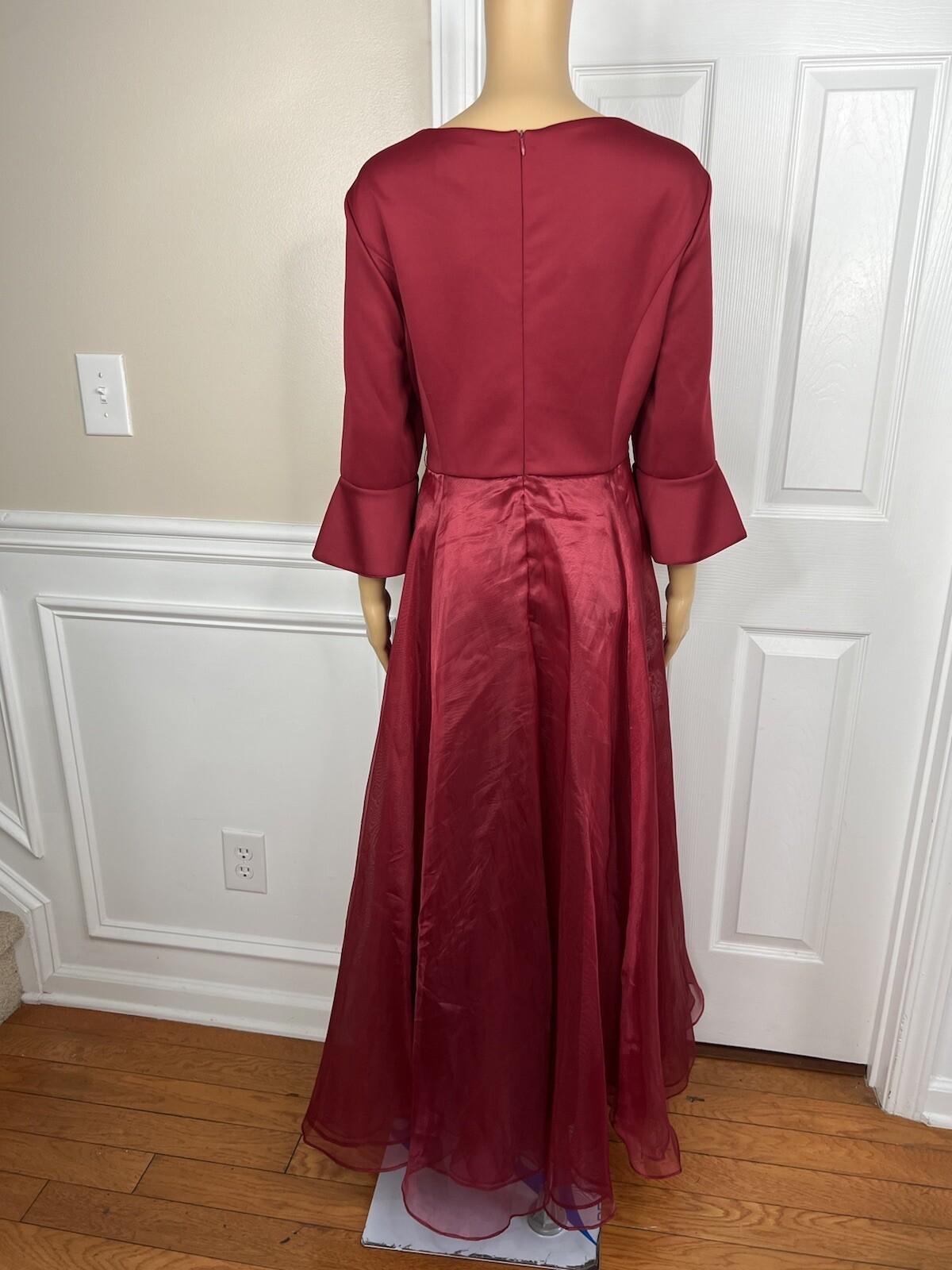 10-101.jpg Terramina NY Polyester Dress 12 Maroon Fit Flare Formal Party Maxi Bell Sleeves
