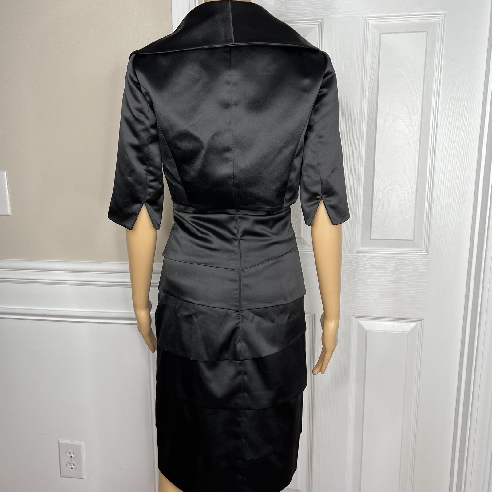 White House Black Market Black Satin Dress 4 Suit 00 Strapless Tiered Cropped