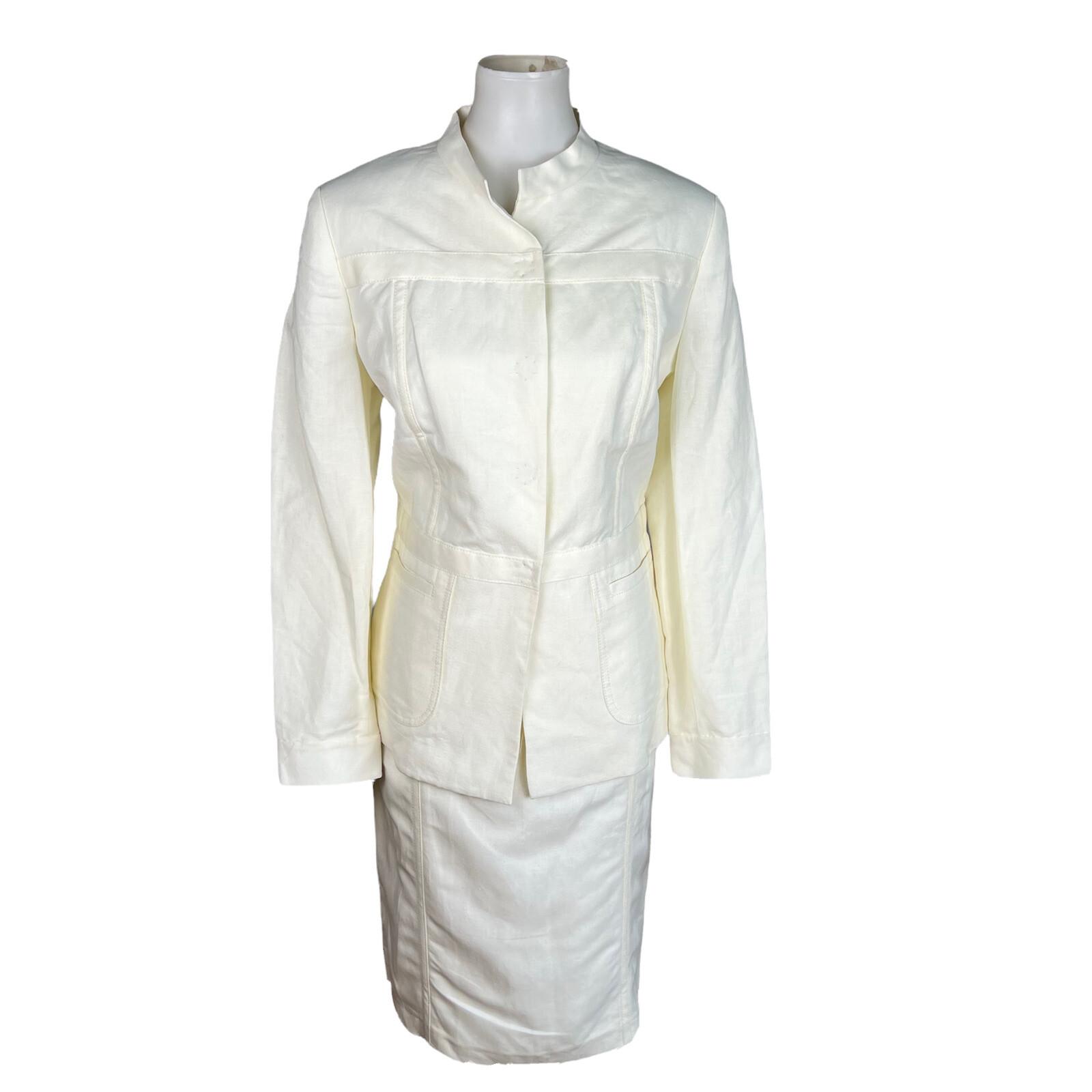 KASPER Linen Rayon Skirt 10P Suit 10 Stand Up Collar Off White Lined 2PC New