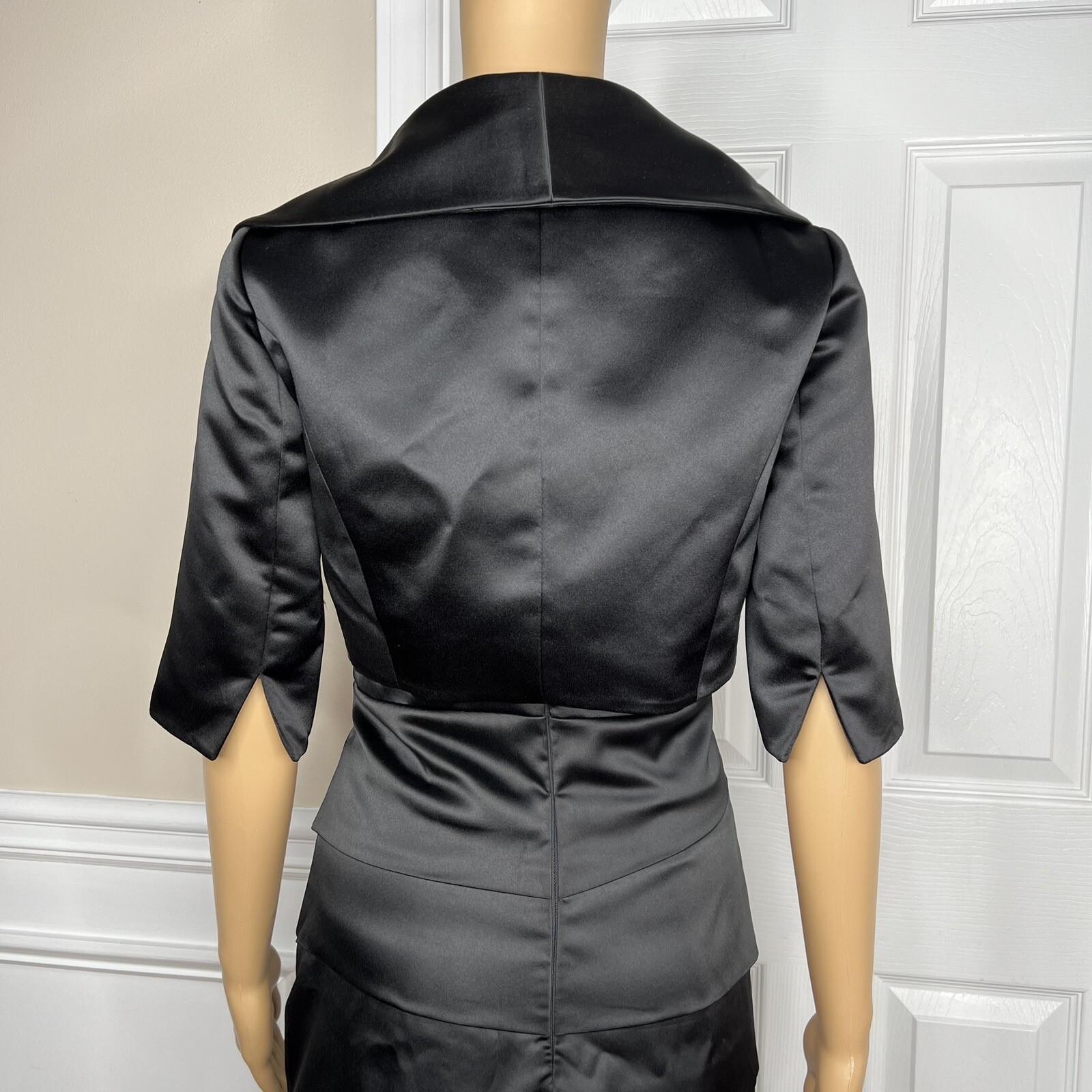 White House Black Market Black Satin Dress 4 Suit 00 Strapless Tiered Cropped