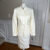 KASPER Linen Rayon Skirt 10P Suit 10 Stand Up Collar Off White Lined 2PC New