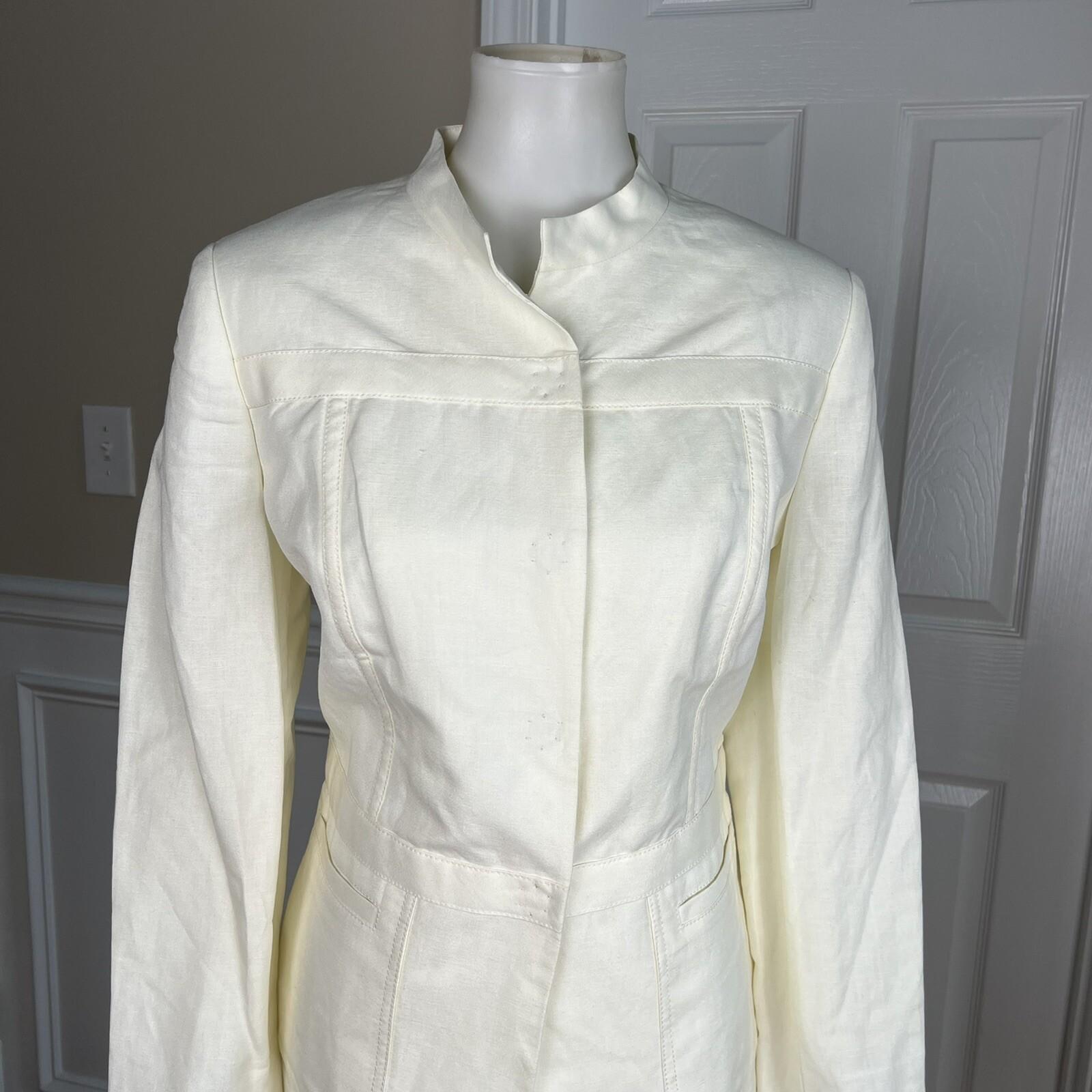KASPER Linen Rayon Skirt 10P Suit 10 Stand Up Collar Off White Lined 2PC New