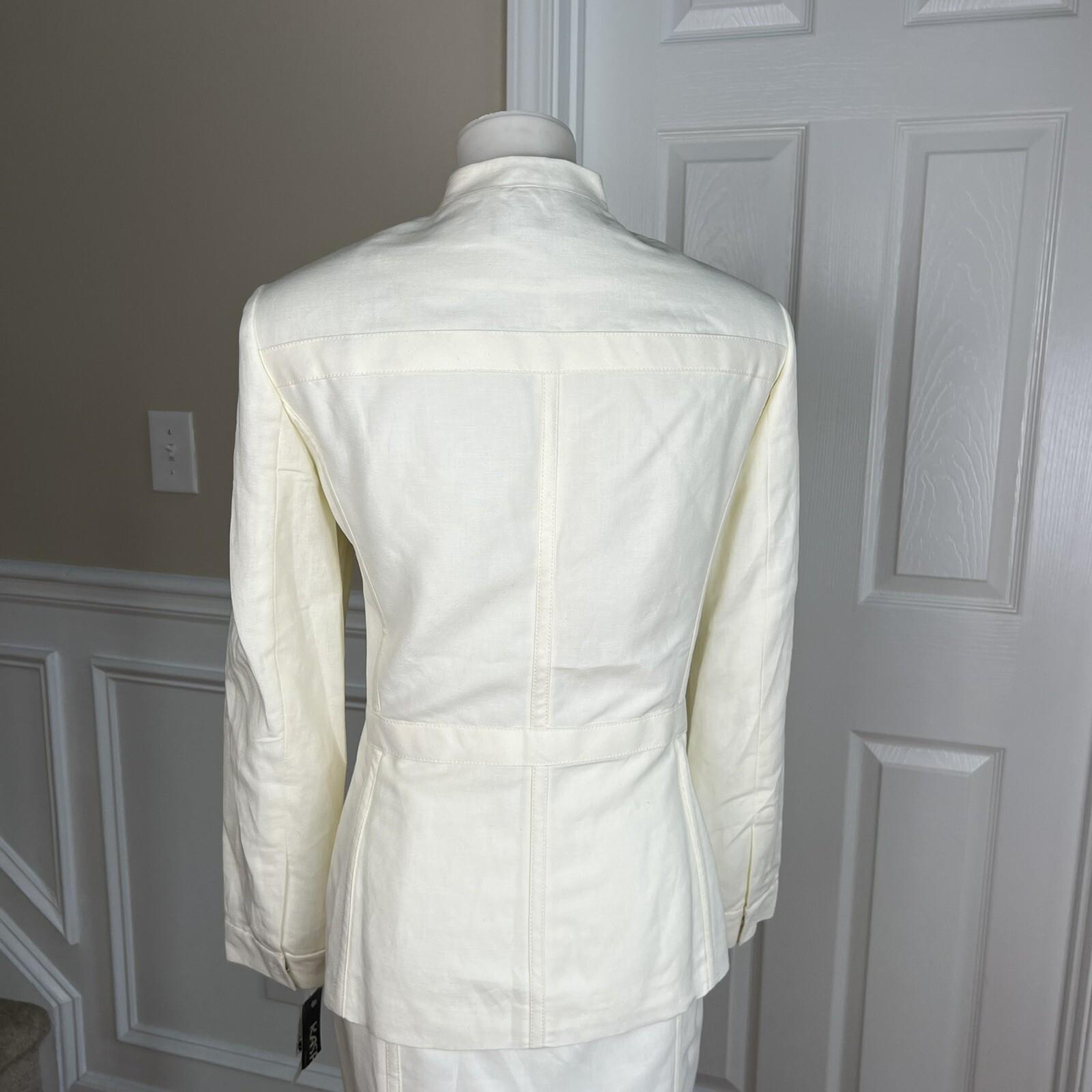 KASPER Linen Rayon Skirt 10P Suit 10 Stand Up Collar Off White Lined 2PC New