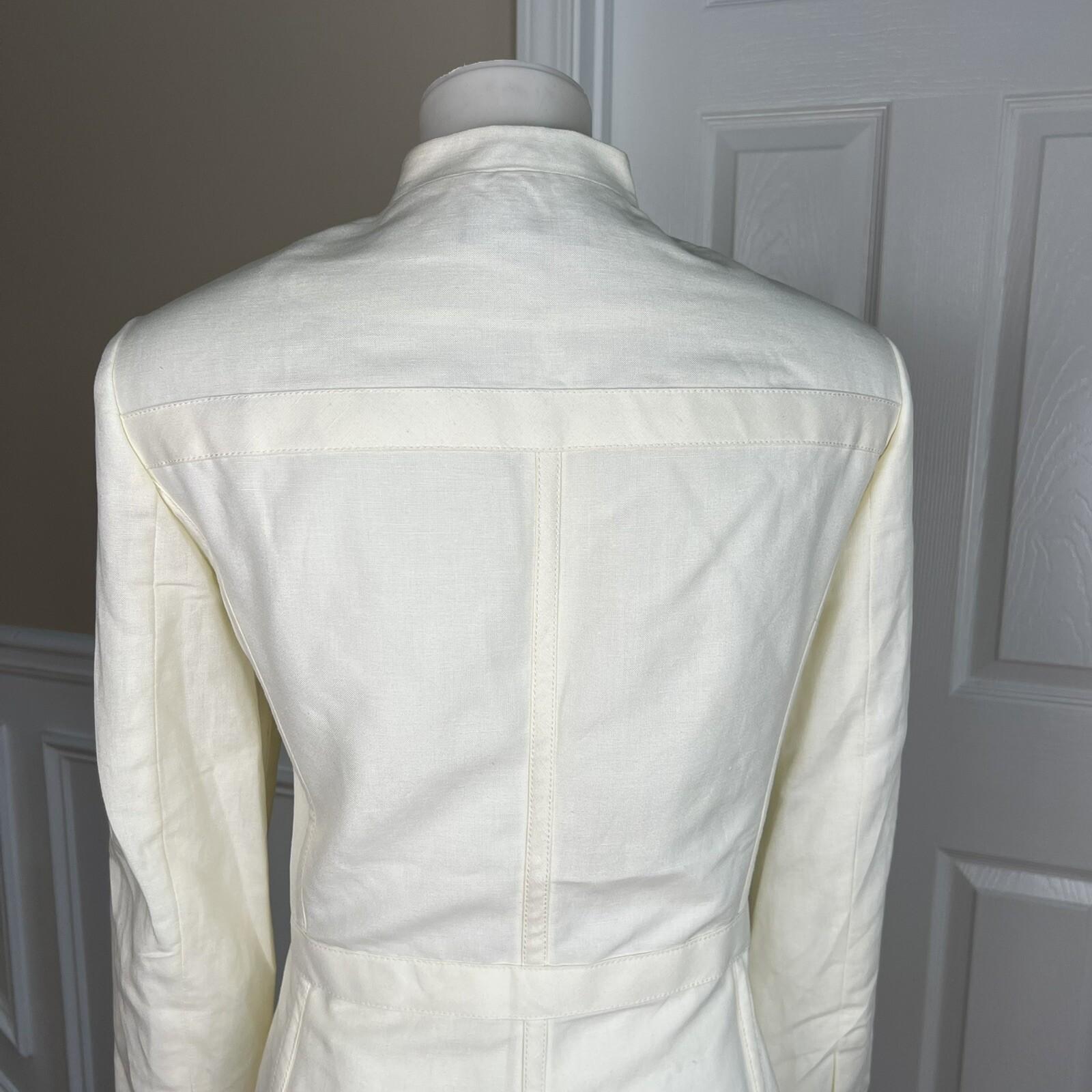 KASPER Linen Rayon Skirt 10P Suit 10 Stand Up Collar Off White Lined 2PC New