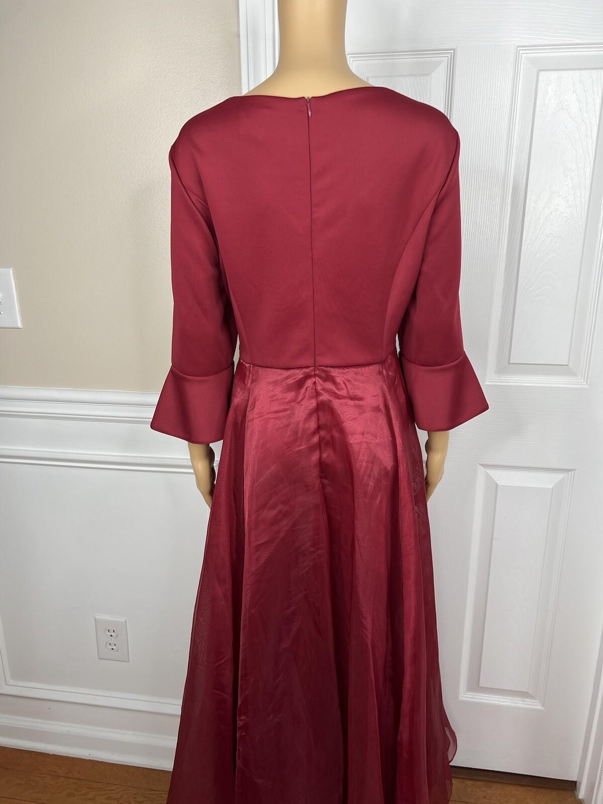 10-102.jpg Terramina NY Polyester Dress 12 Maroon Fit Flare Formal Party Maxi Bell Sleeves