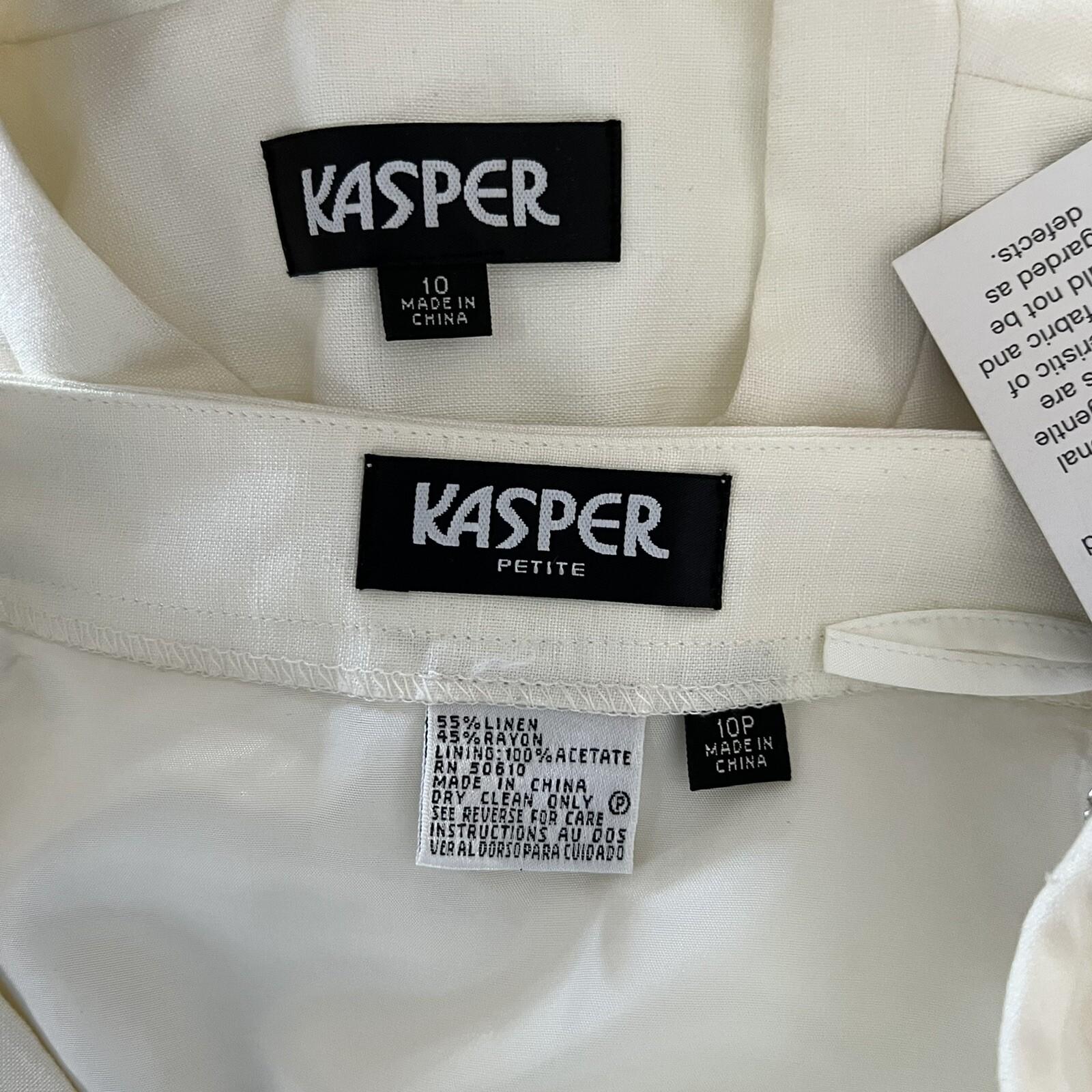 KASPER Linen Rayon Skirt 10P Suit 10 Stand Up Collar Off White Lined 2PC New