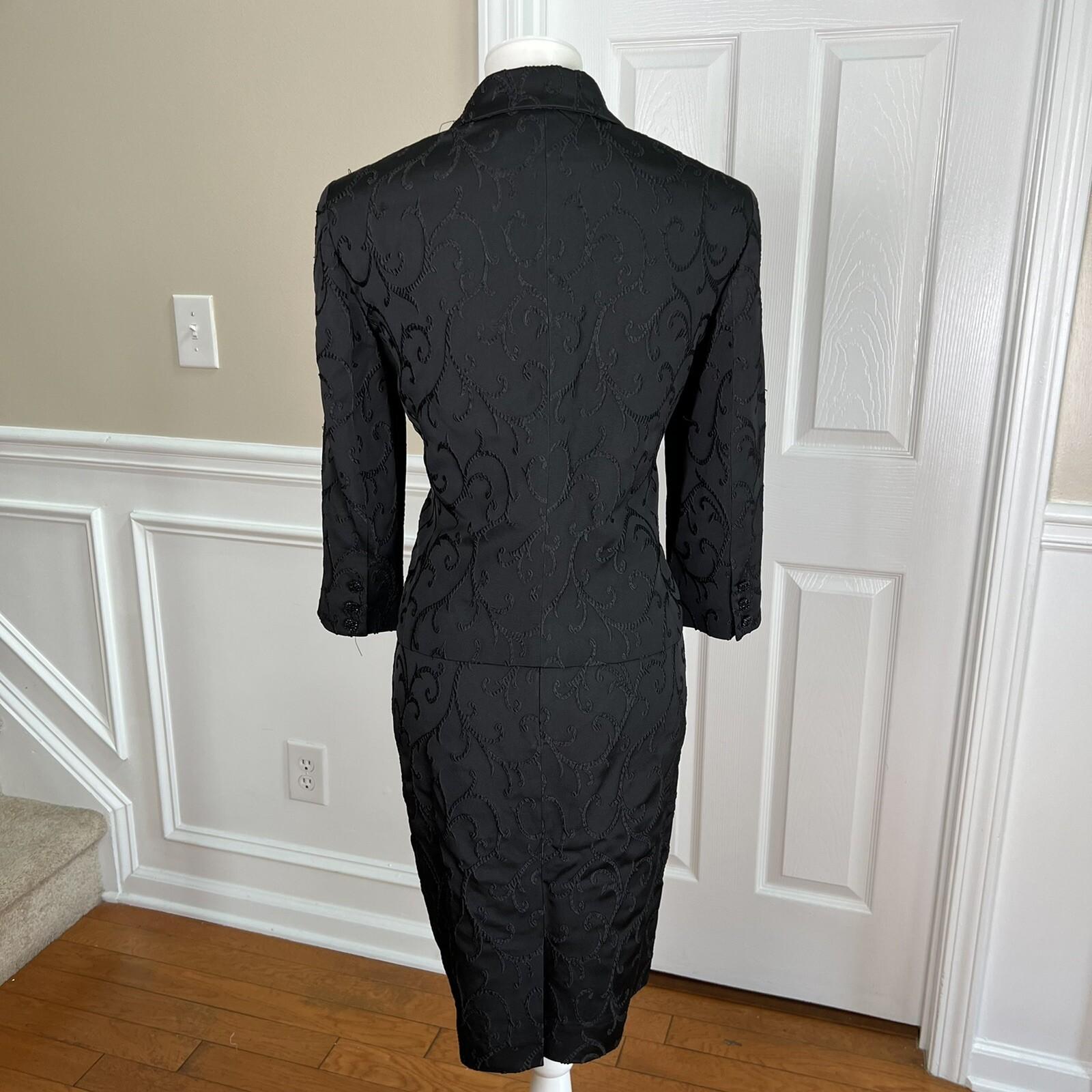 Jones New York Acetate Nylon Stretch Skirt Suit Size 8 Black Floral 3/4 Sleeves