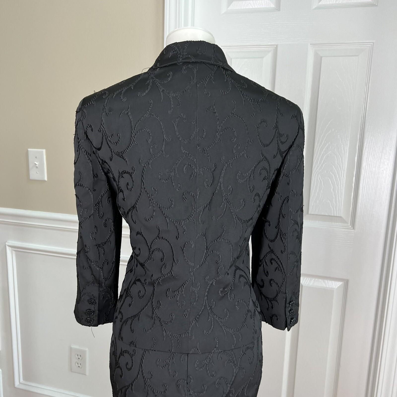 Jones New York Acetate Nylon Stretch Skirt Suit Size 8 Black Floral 3/4 Sleeves