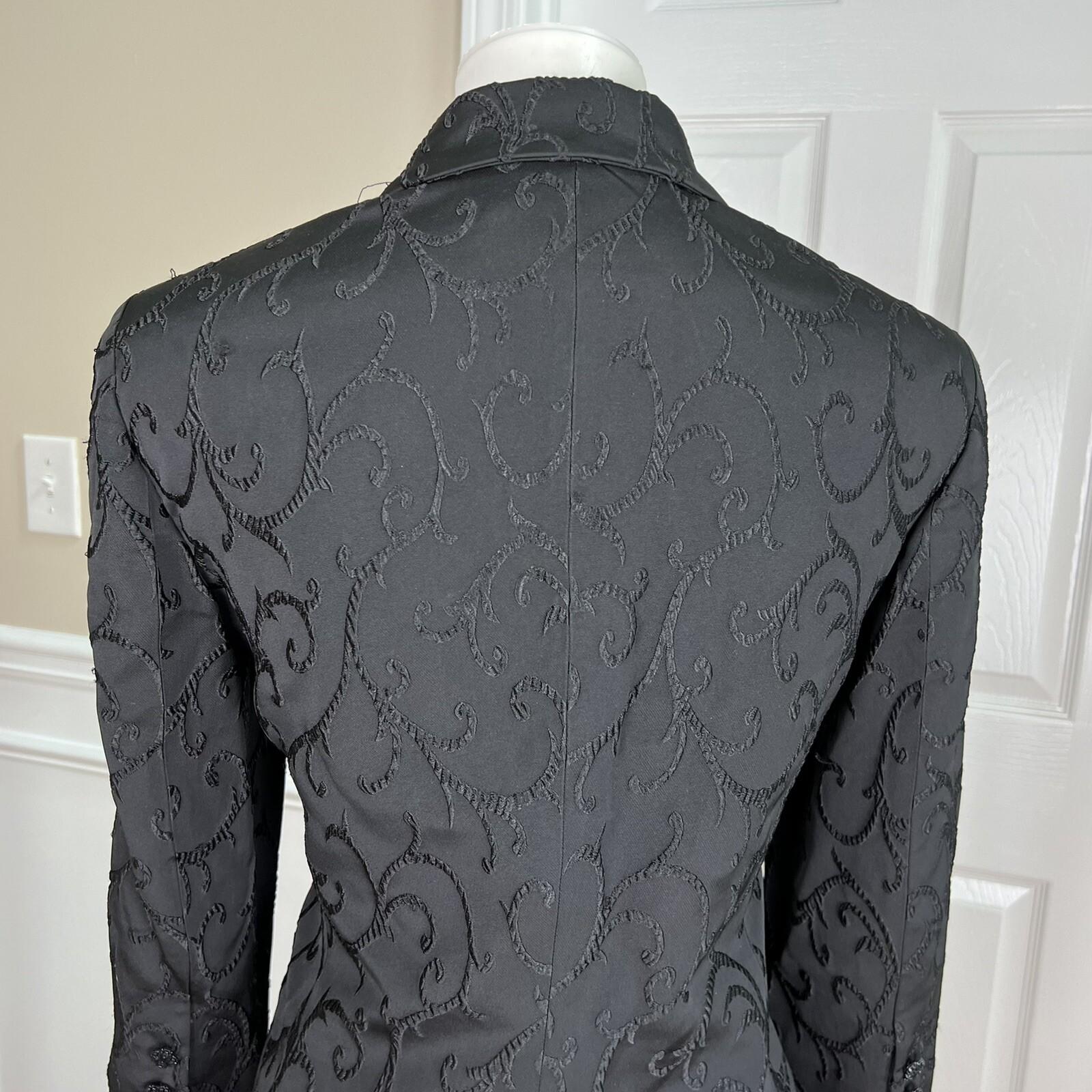 Jones New York Acetate Nylon Stretch Skirt Suit Size 8 Black Floral 3/4 Sleeves