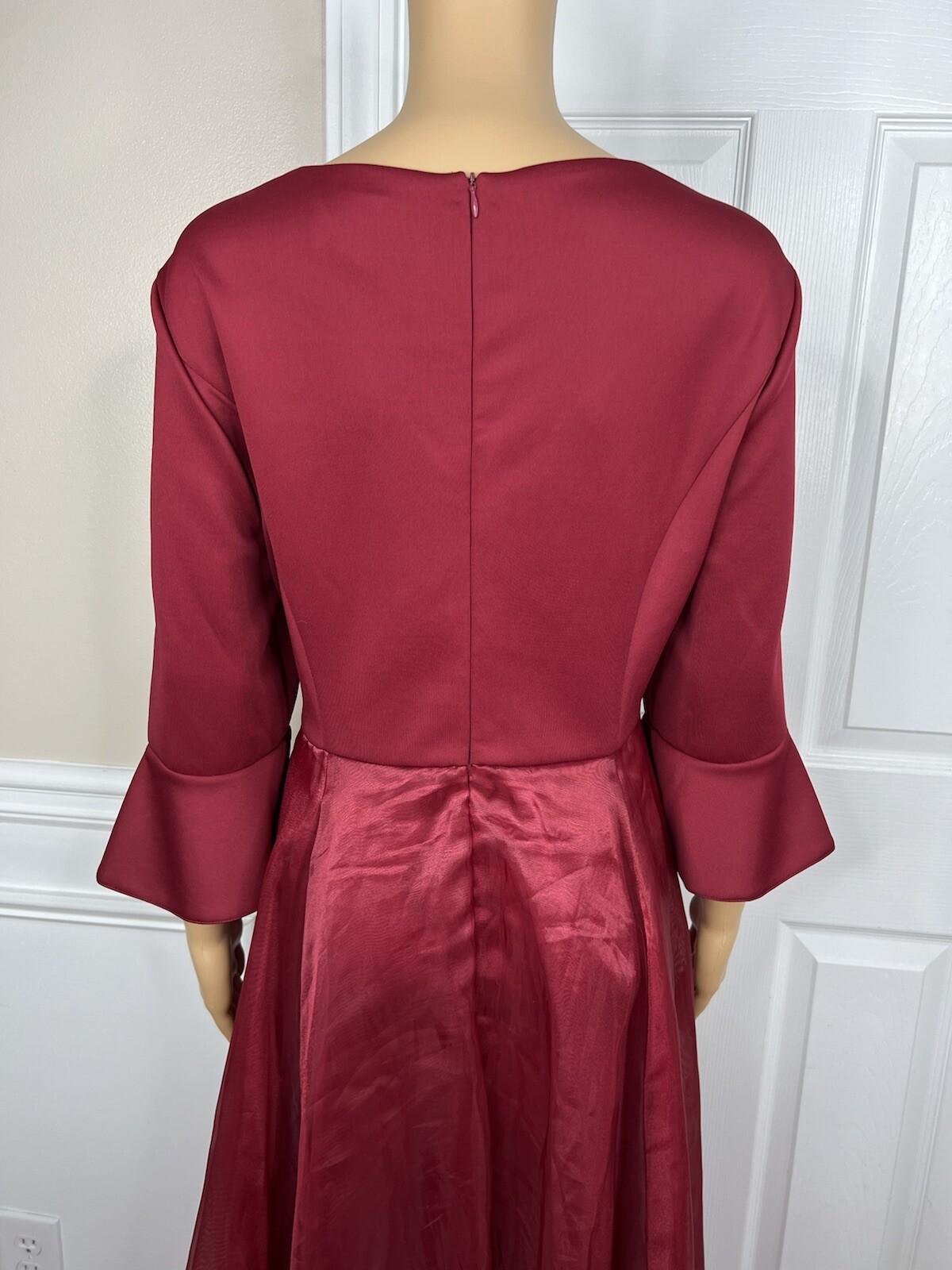 10-103.jpg Terramina NY Polyester Dress 12 Maroon Fit Flare Formal Party Maxi Bell Sleeves