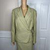 Kasper Women Polyester Rayon Skirt Suit 16 Green Ruffle Lined Wrap Belted 2PC
