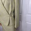 Kasper Women Polyester Rayon Skirt Suit 16 Green Ruffle Lined Wrap Belted 2PC