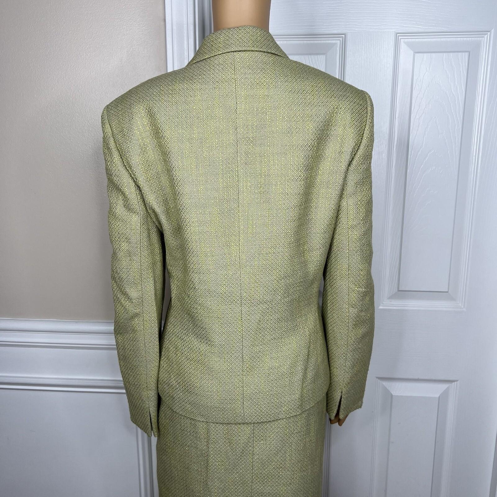 Kasper Women Polyester Rayon Skirt Suit 16 Green Ruffle Lined Wrap Belted 2PC