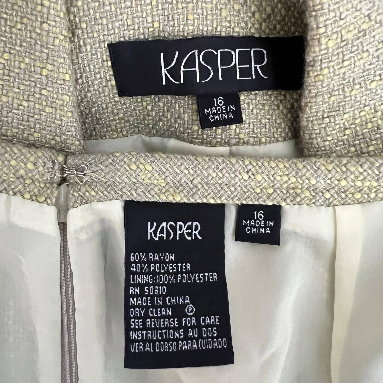Kasper Women Polyester Rayon Skirt Suit 16 Green Ruffle Lined Wrap Belted 2PC