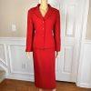 KASPER ASL 2PC Red Polyester Rayon Lined Notch Collar Skirt Suit Size 10P