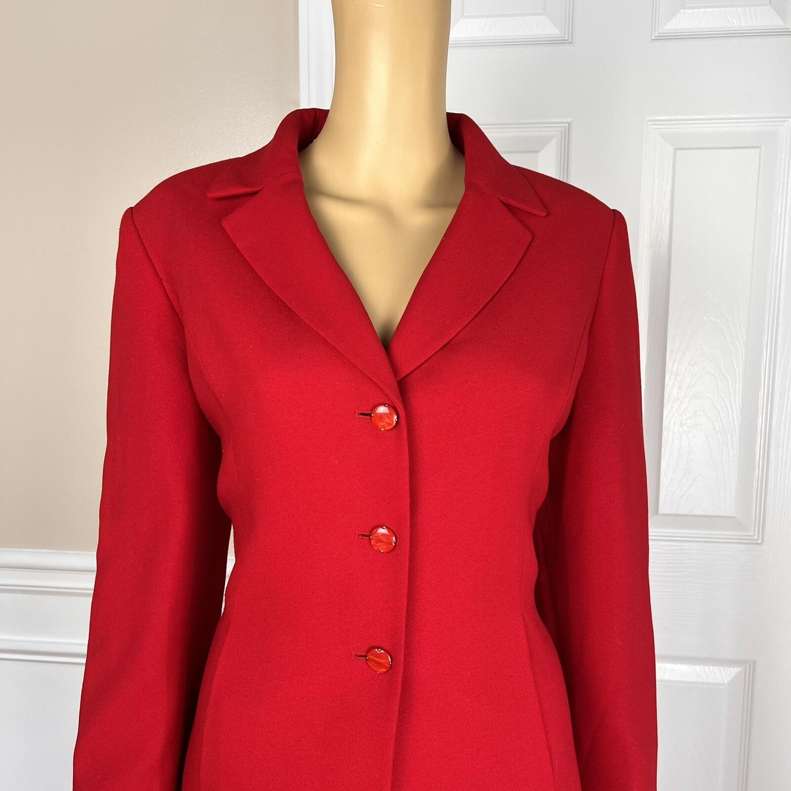 KASPER ASL 2PC Red Polyester Rayon Lined Notch Collar Skirt Suit Size 10P