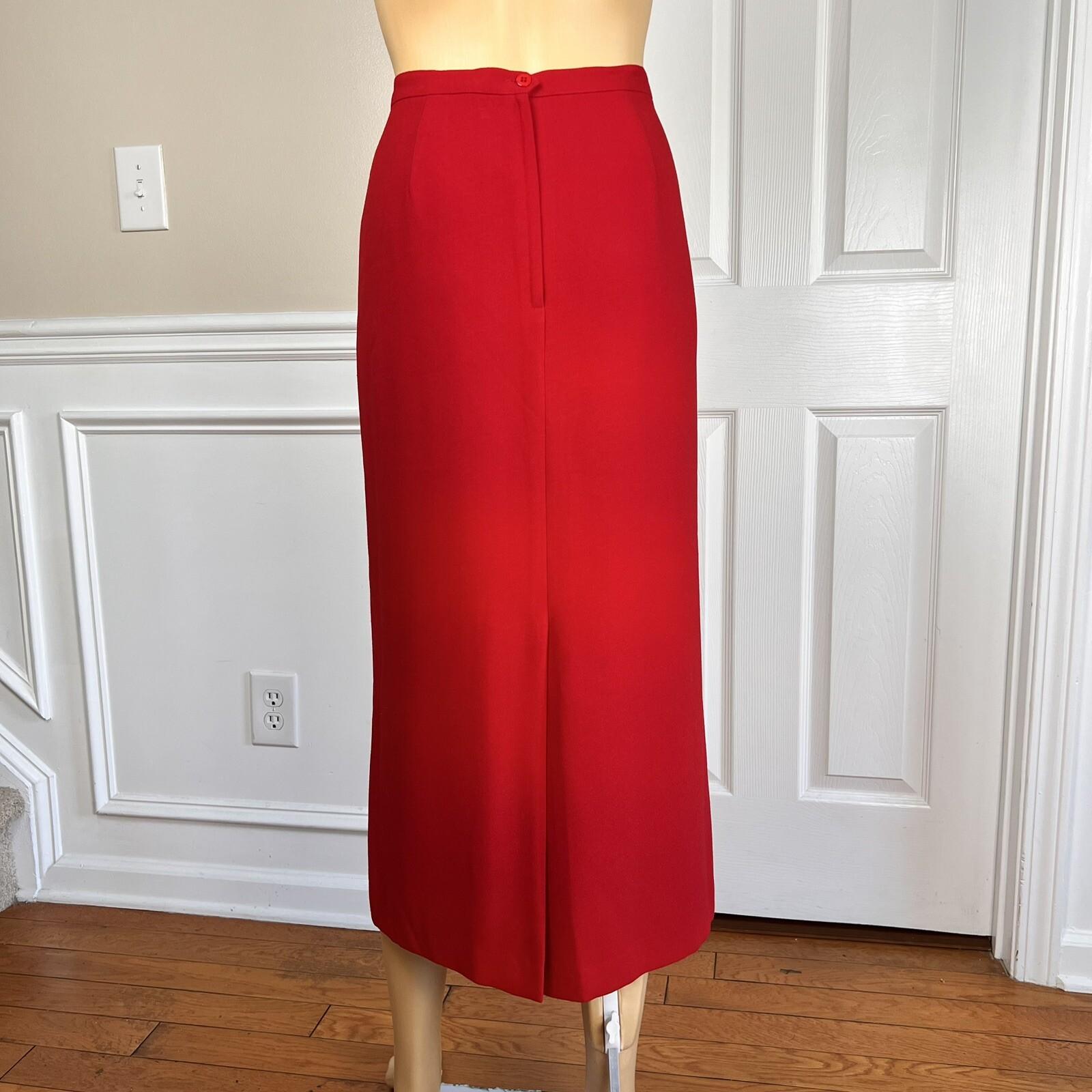 KASPER ASL 2PC Red Polyester Rayon Lined Notch Collar Skirt Suit Size 10P
