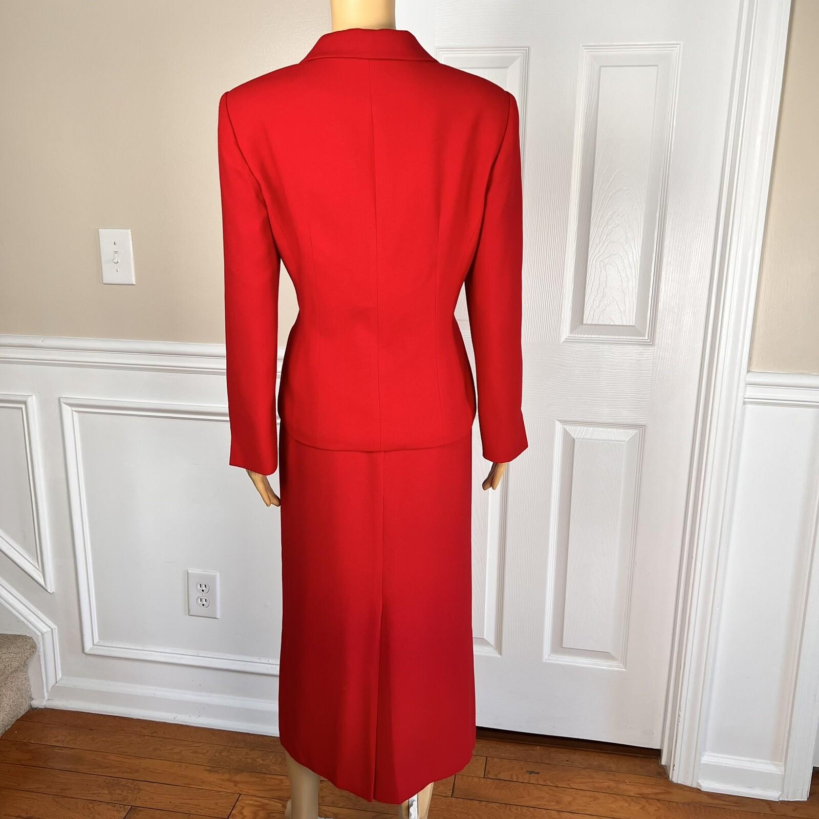 KASPER ASL 2PC Red Polyester Rayon Lined Notch Collar Skirt Suit Size 10P