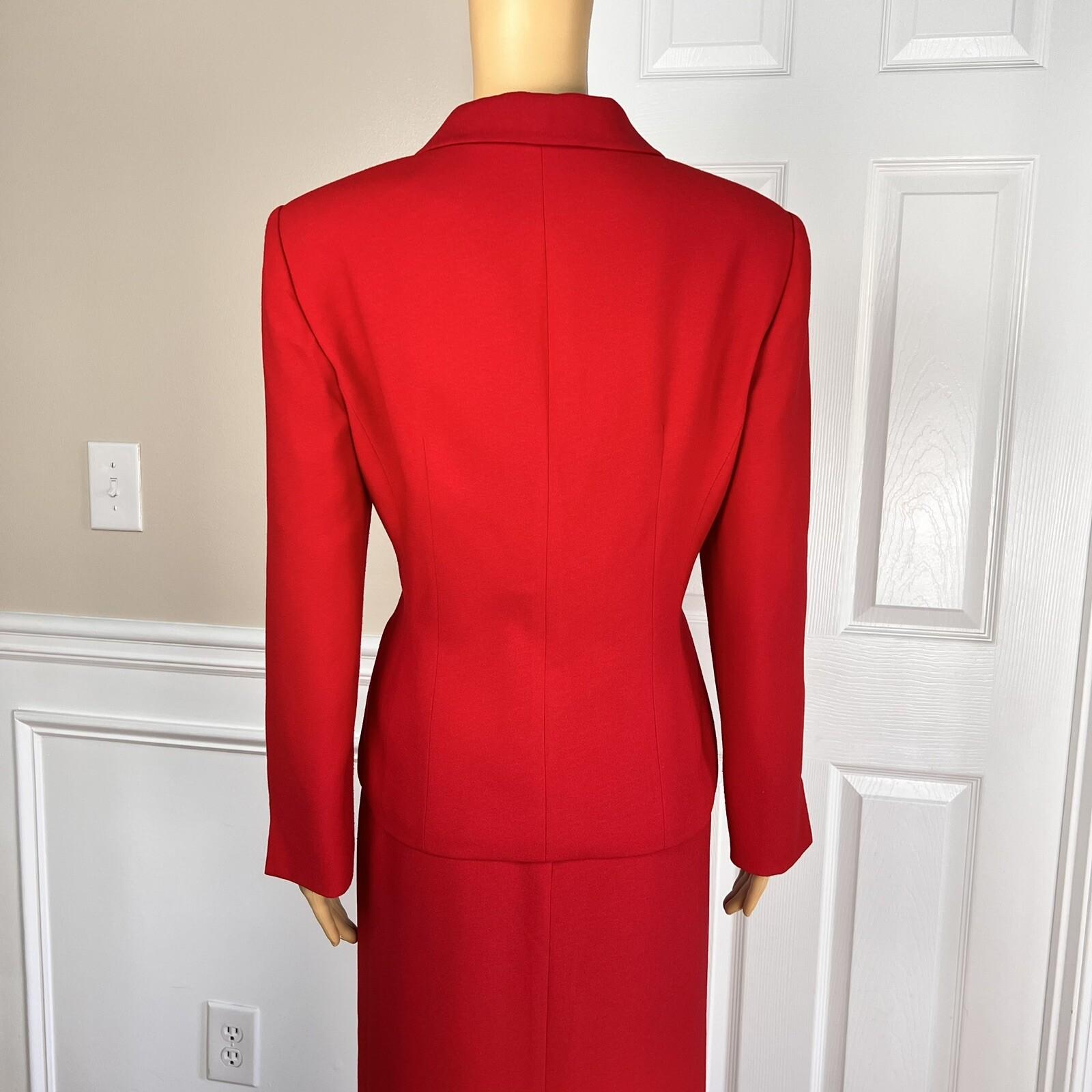 KASPER ASL 2PC Red Polyester Rayon Lined Notch Collar Skirt Suit Size 10P
