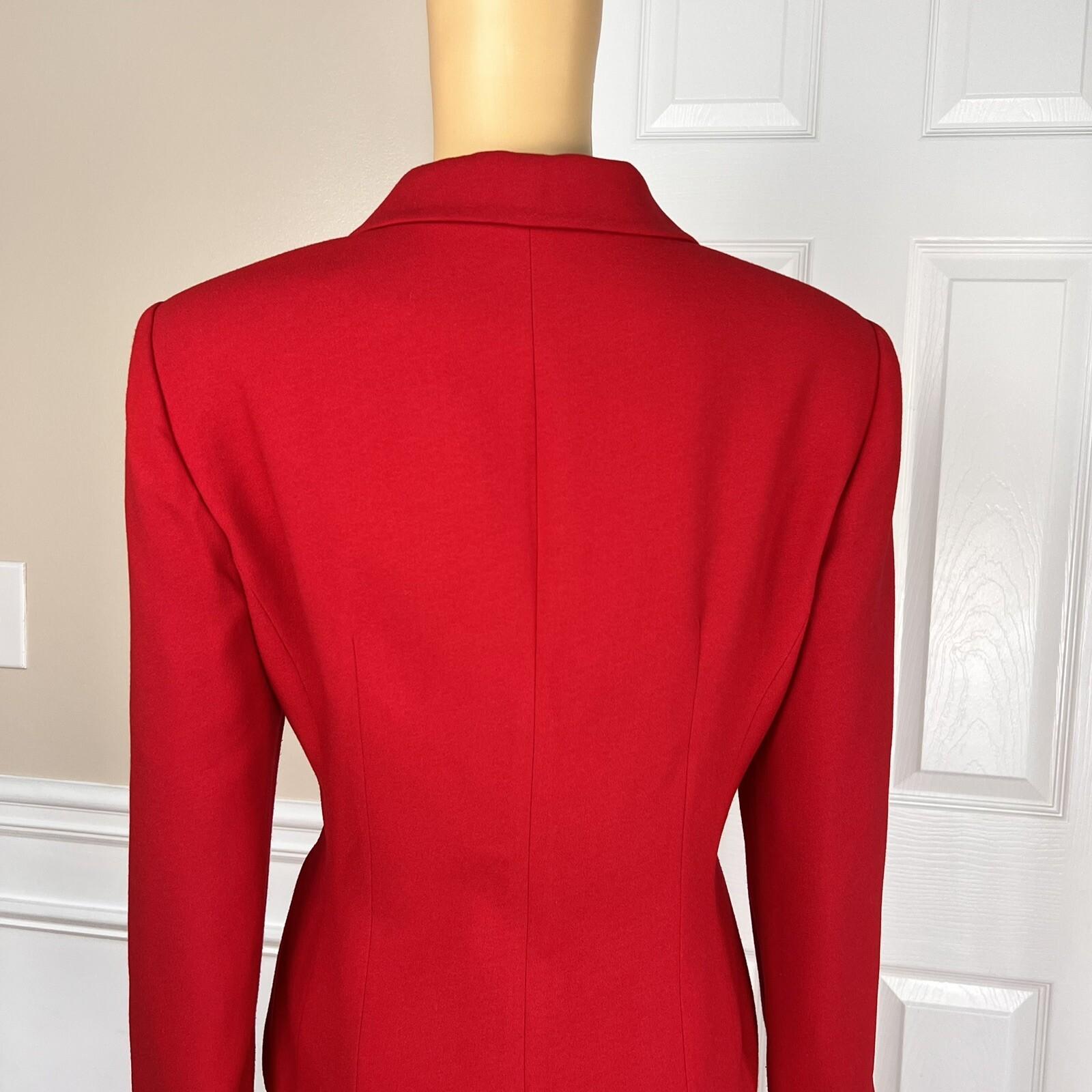 KASPER ASL 2PC Red Polyester Rayon Lined Notch Collar Skirt Suit Size 10P