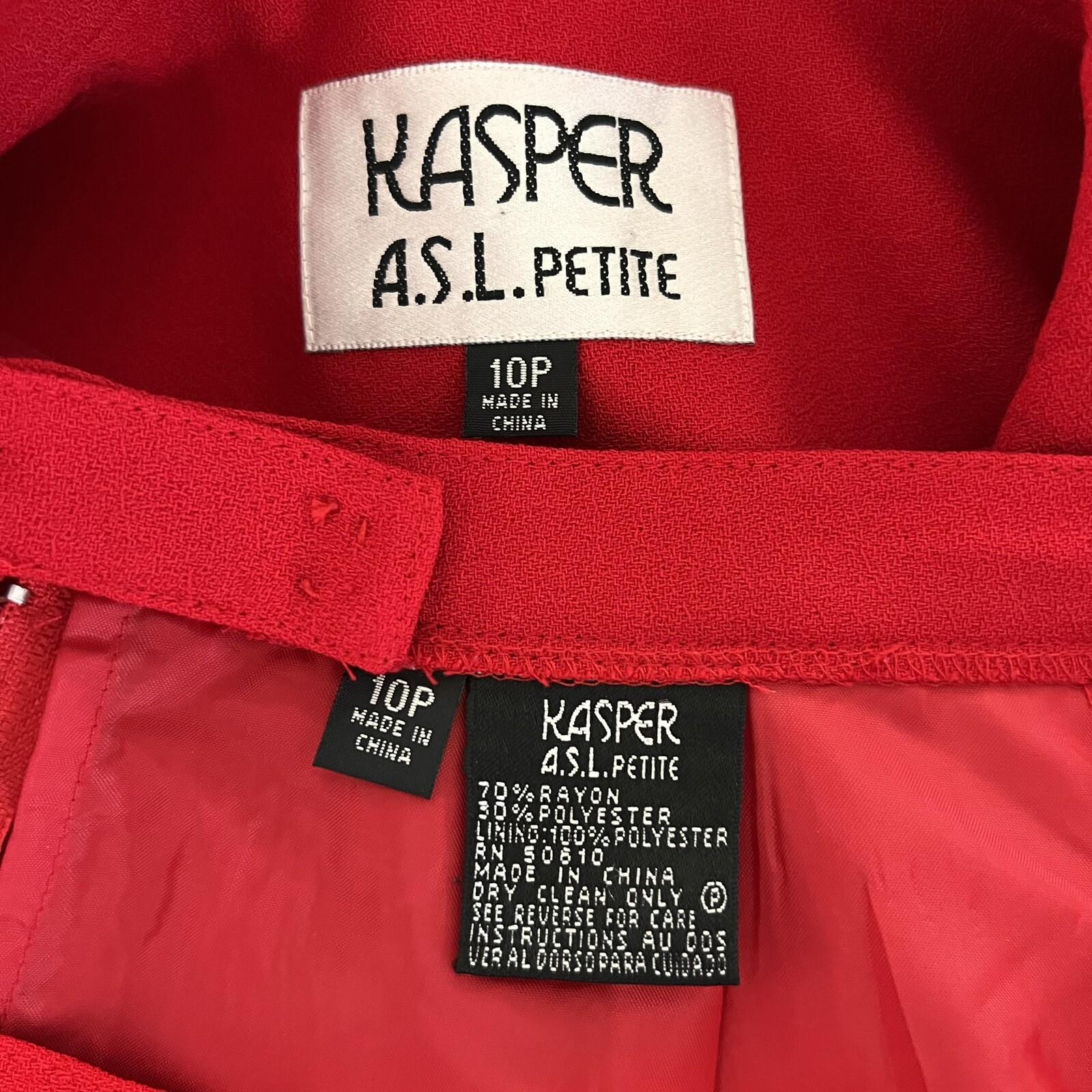 KASPER ASL 2PC Red Polyester Rayon Lined Notch Collar Skirt Suit Size 10P