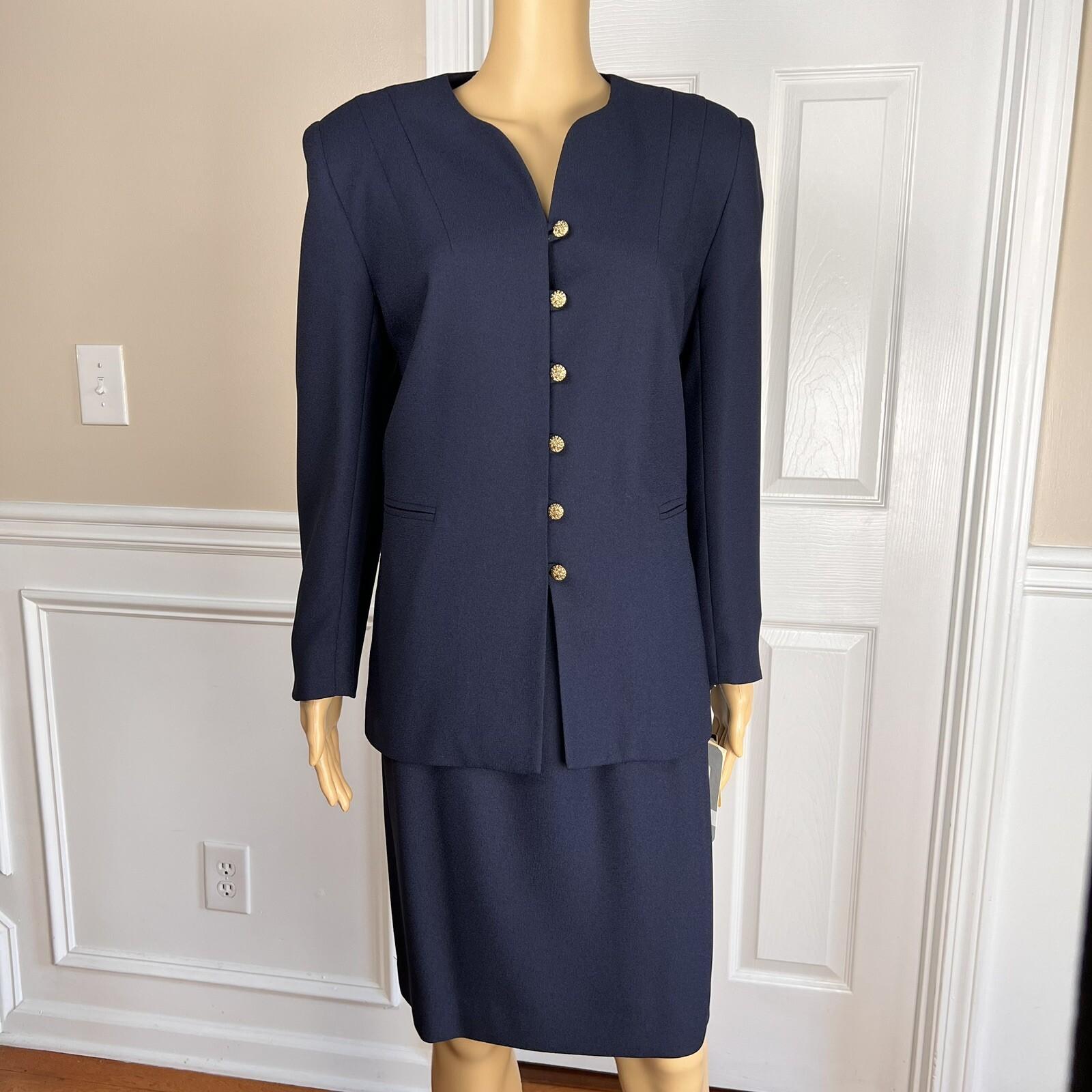 New SUITSME 2PC Navy Blue Polyester Acetate Lined Collarless Skirt Suit Size 12P