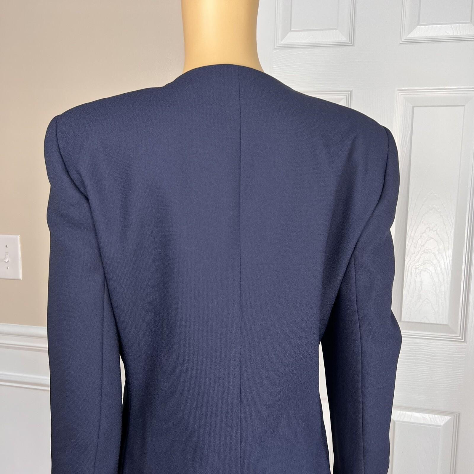 New SUITSME 2PC Navy Blue Polyester Acetate Lined Collarless Skirt Suit Size 12P