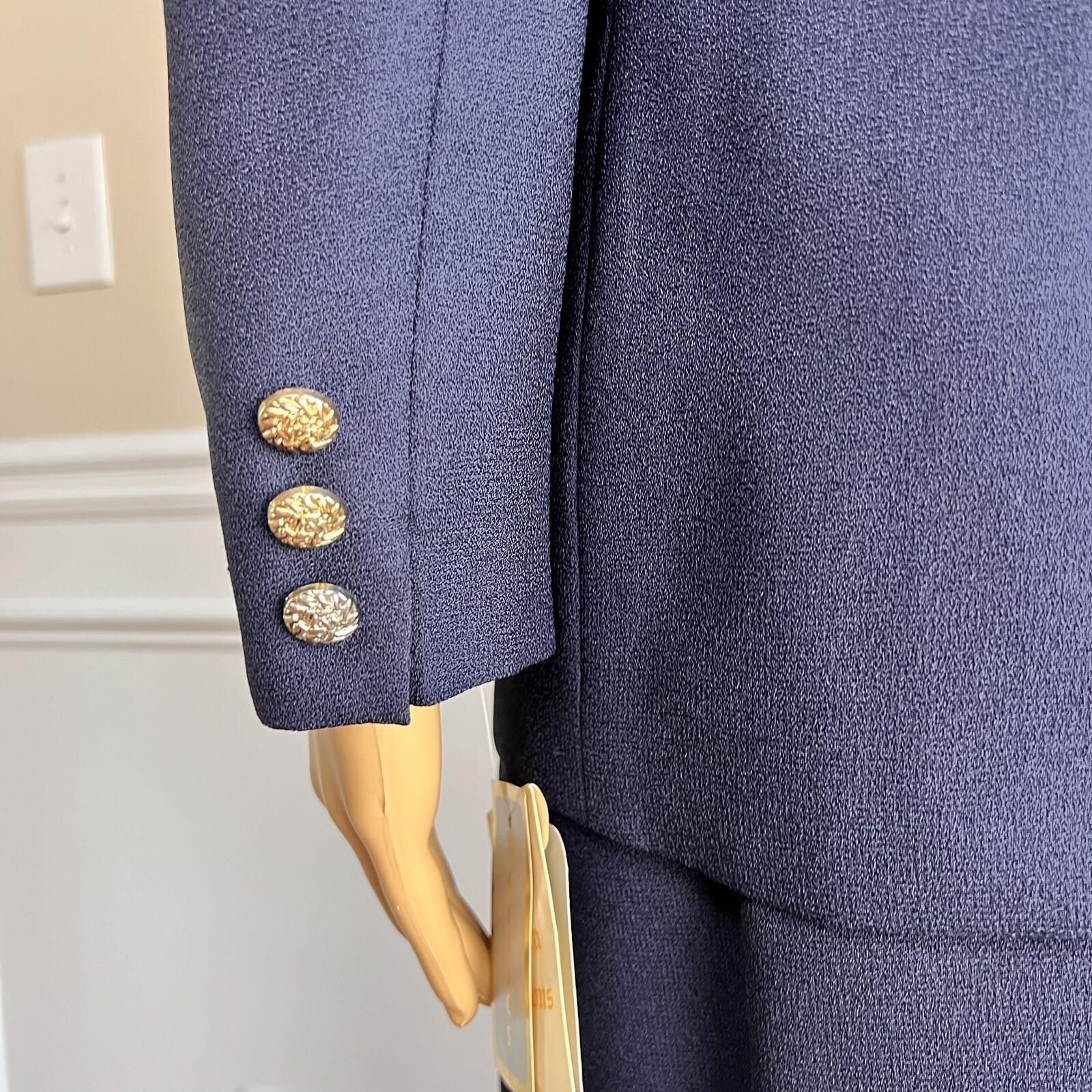 New SUITSME 2PC Navy Blue Polyester Acetate Lined Collarless Skirt Suit Size 12P