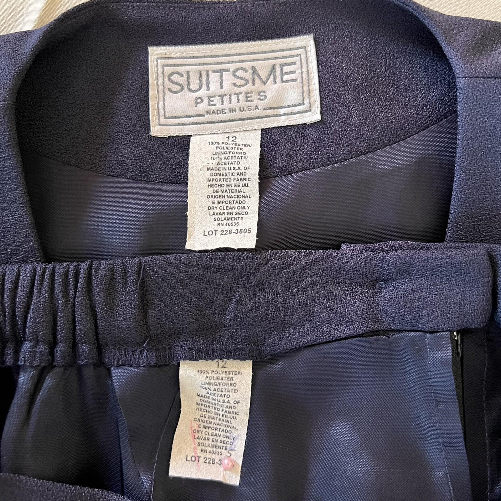 New SUITSME 2PC Navy Blue Polyester Acetate Lined Collarless Skirt Suit Size 12P