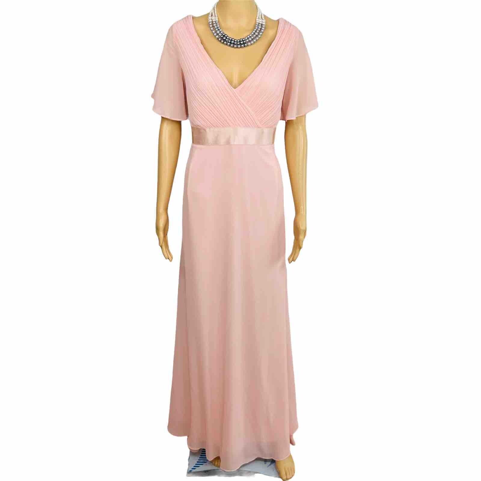 Ever Pretty Chiffon Gown Size 16 Pink V Neck Flutter Sleeve Empire Waist Stretch