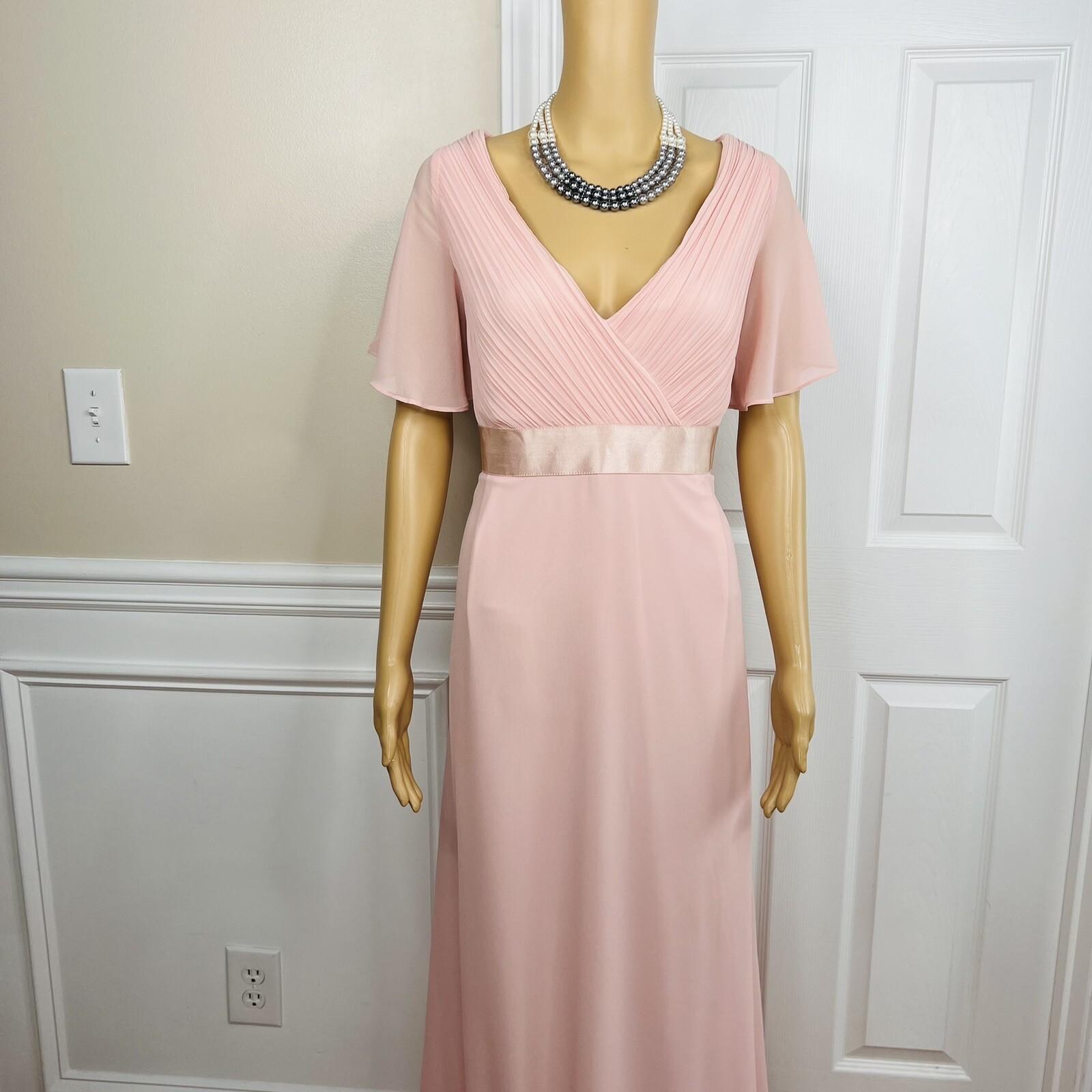 Ever Pretty Chiffon Gown Size 16 Pink V Neck Flutter Sleeve Empire Waist Stretch