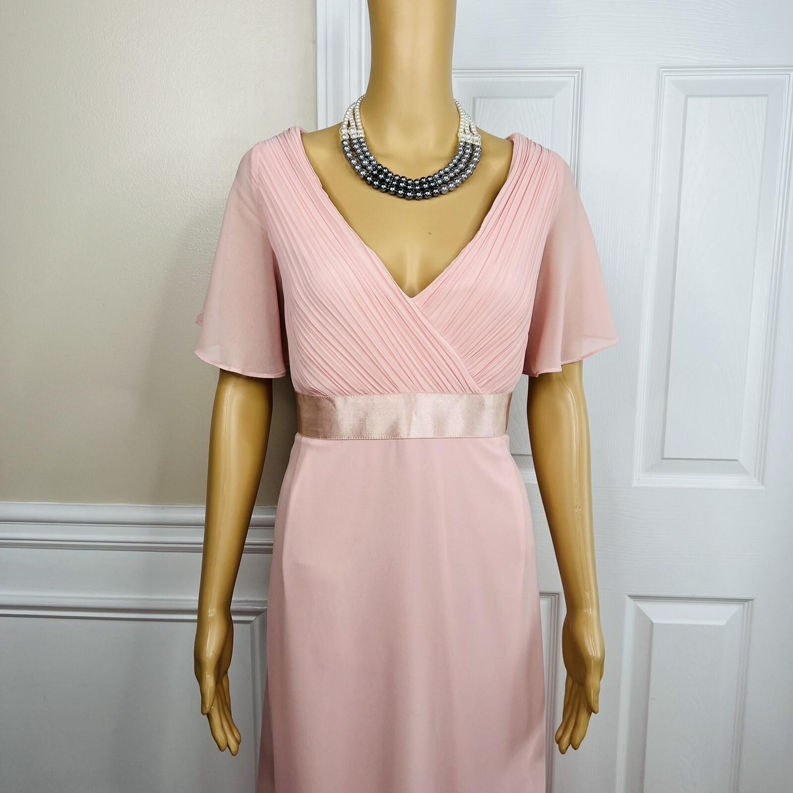Ever Pretty Chiffon Gown Size 16 Pink V Neck Flutter Sleeve Empire Waist Stretch