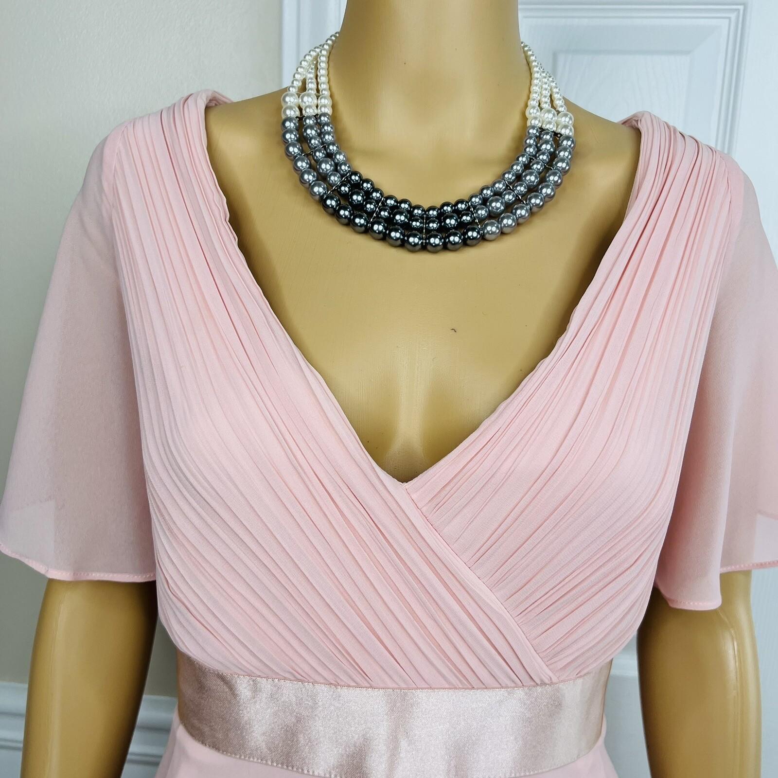 Ever Pretty Chiffon Gown Size 16 Pink V Neck Flutter Sleeve Empire Waist Stretch