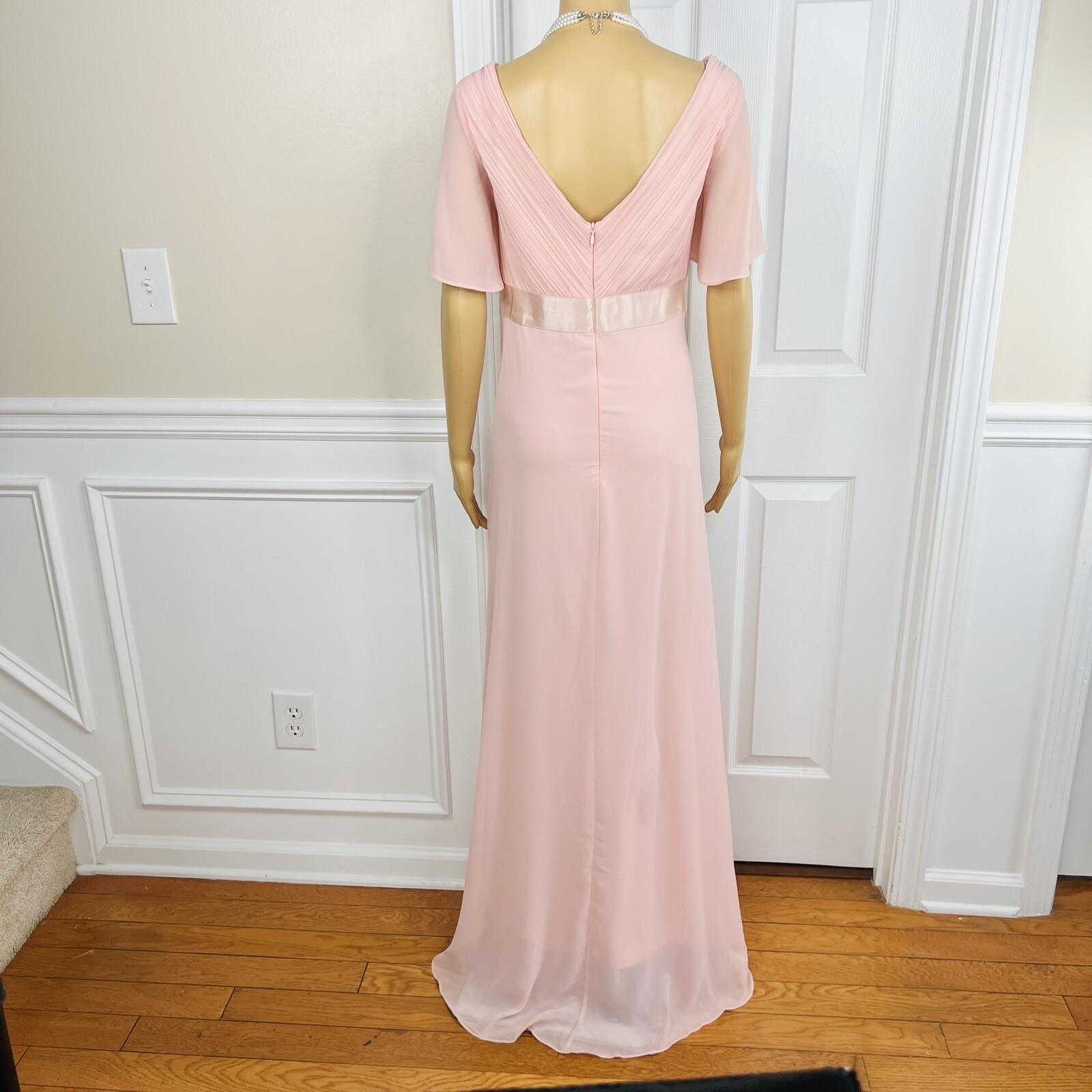 Ever Pretty Chiffon Gown Size 16 Pink V Neck Flutter Sleeve Empire Waist Stretch