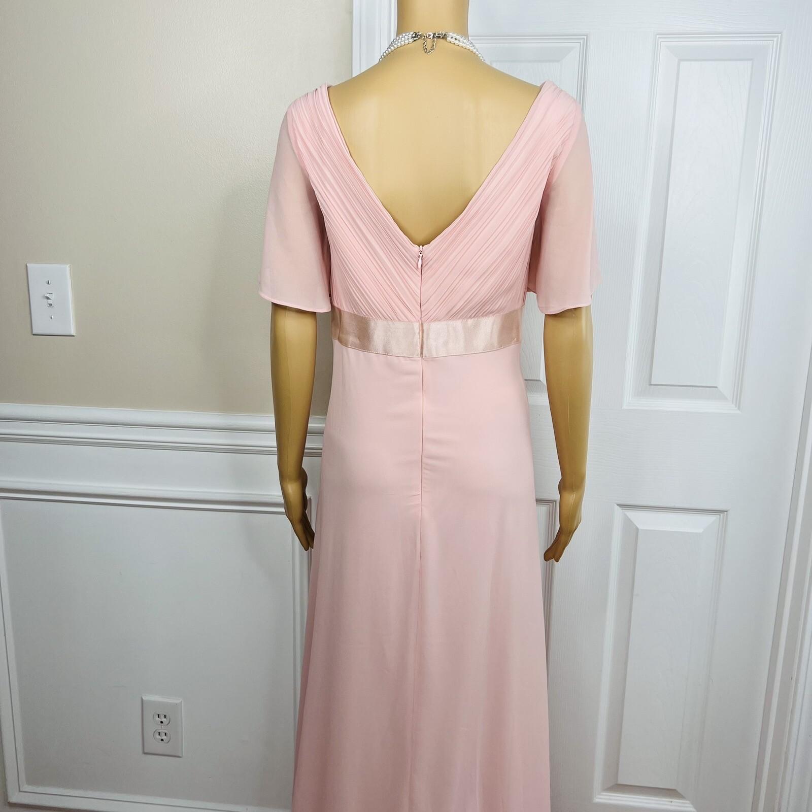 Ever Pretty Chiffon Gown Size 16 Pink V Neck Flutter Sleeve Empire Waist Stretch