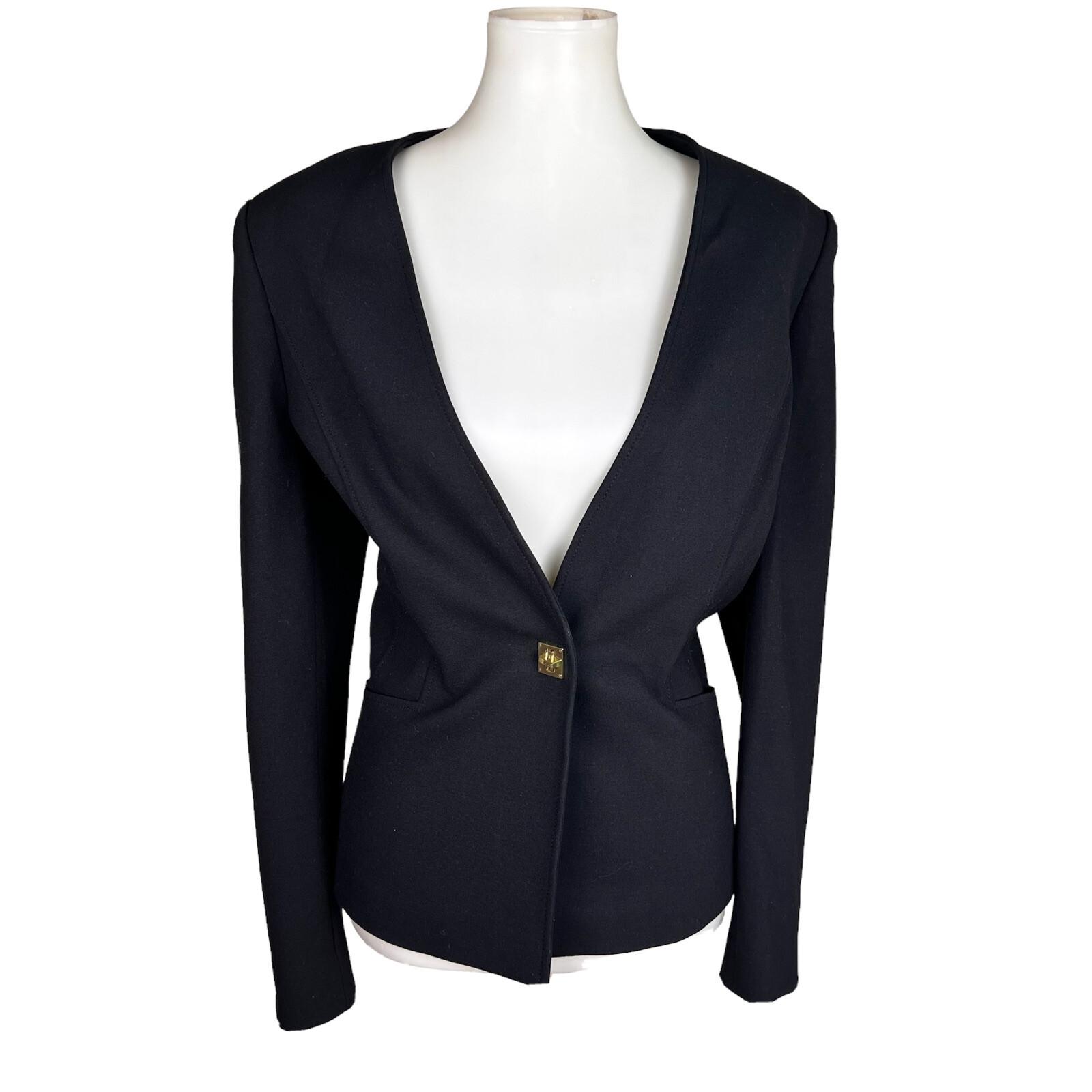 TAHARI ASL Women Black Polyester Stretch Lined Collarless Blazer Size 14