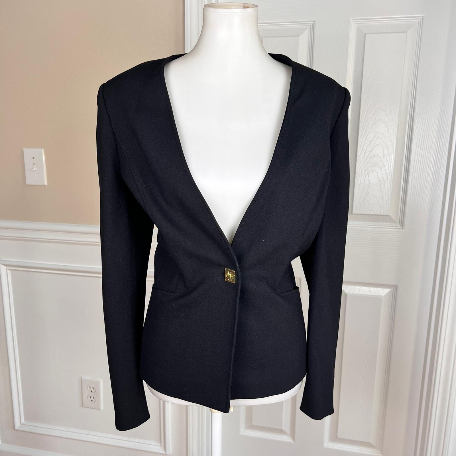 TAHARI ASL Women Black Polyester Stretch Lined Collarless Blazer Size 14