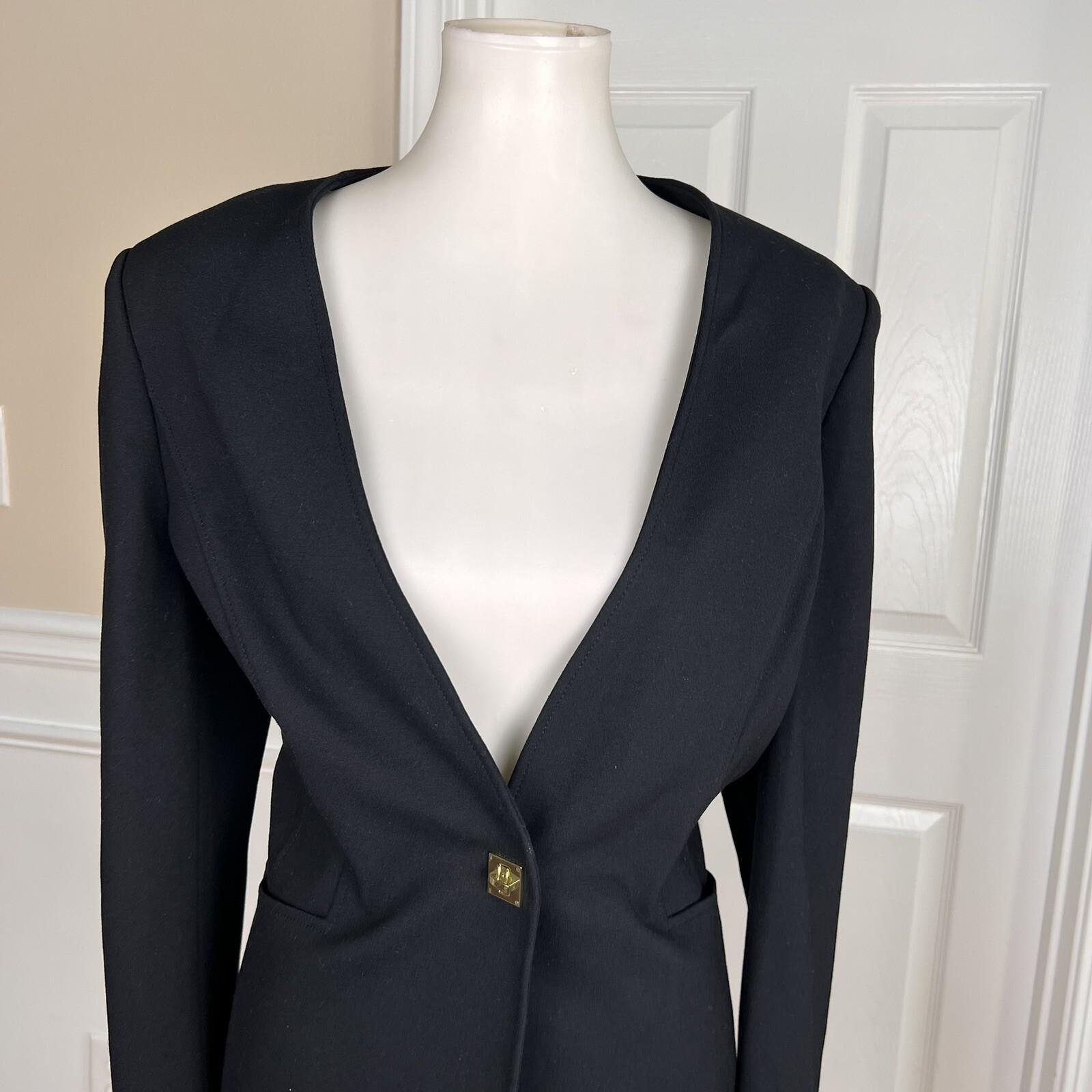 TAHARI ASL Women Black Polyester Stretch Lined Collarless Blazer Size 14