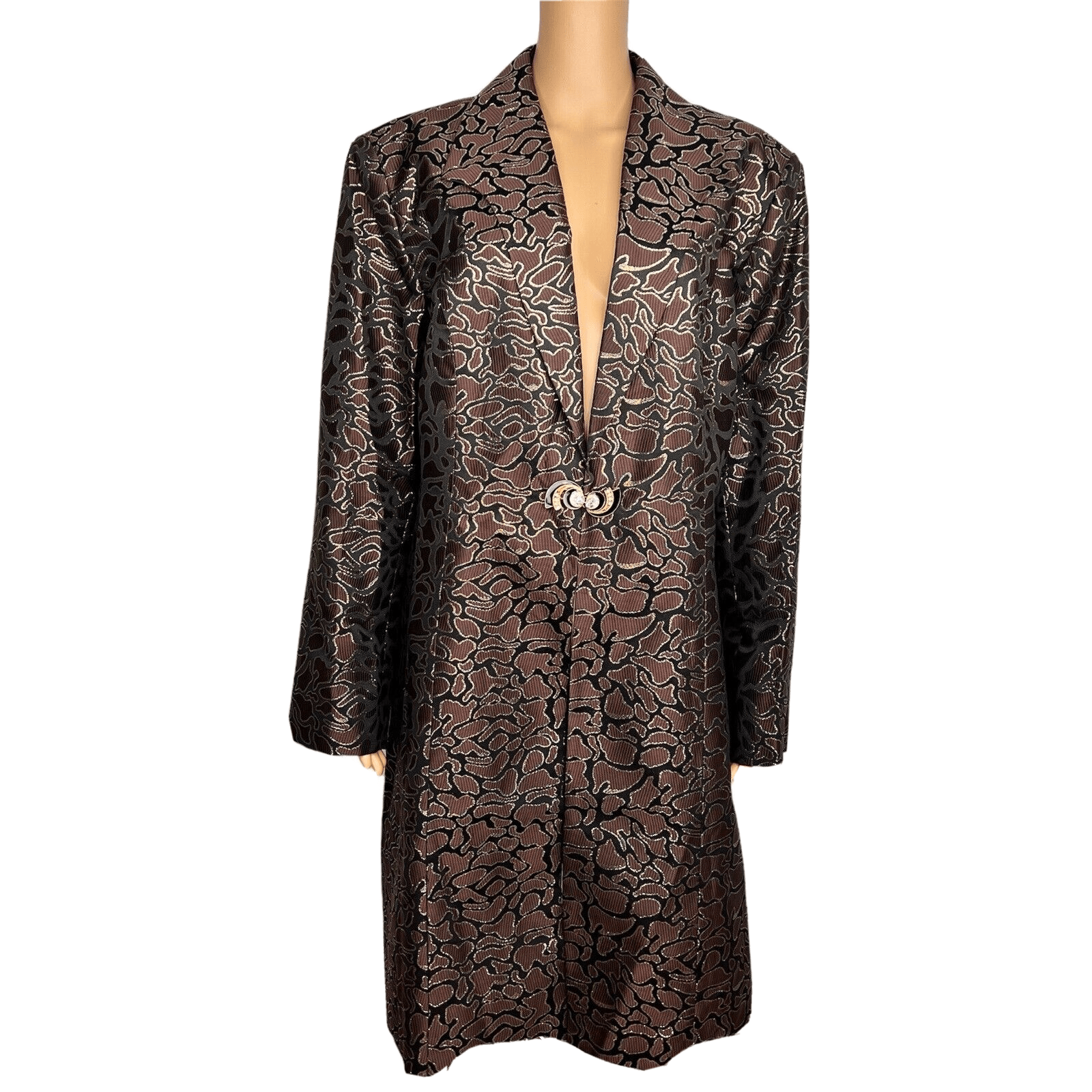 TERRAMINA Women 1PC Single Breasted Brown Gold Metallic Long Blazer Size 22