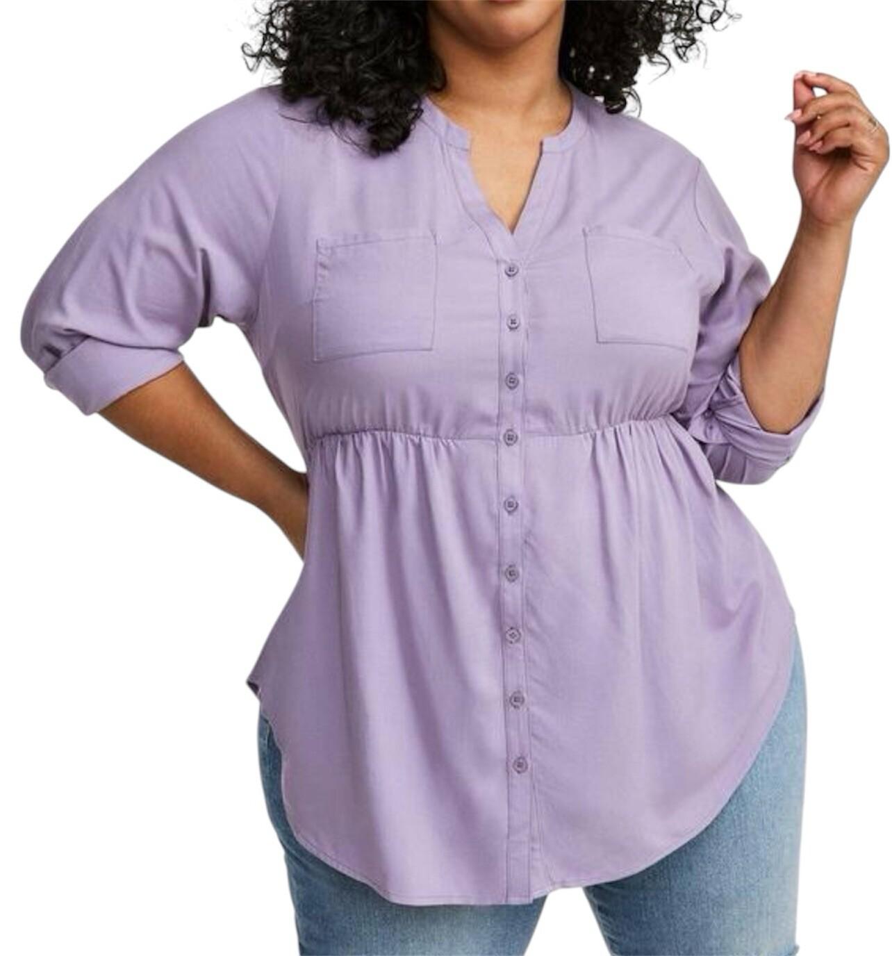 Torrid Emma Tunic Size 1X Babydoll Silhouette Challis Tunic Dusk Split Neckline