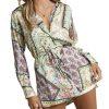 Zara Roxine Shirt Style Dress L Paisley High Low Hem Long Sleeves Belted Silky