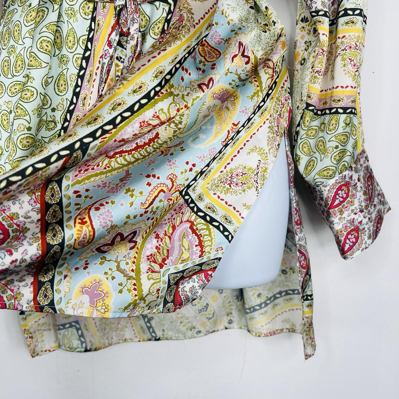 Zara Roxine Shirt Style Dress L Paisley High Low Hem Long Sleeves Belted Silky